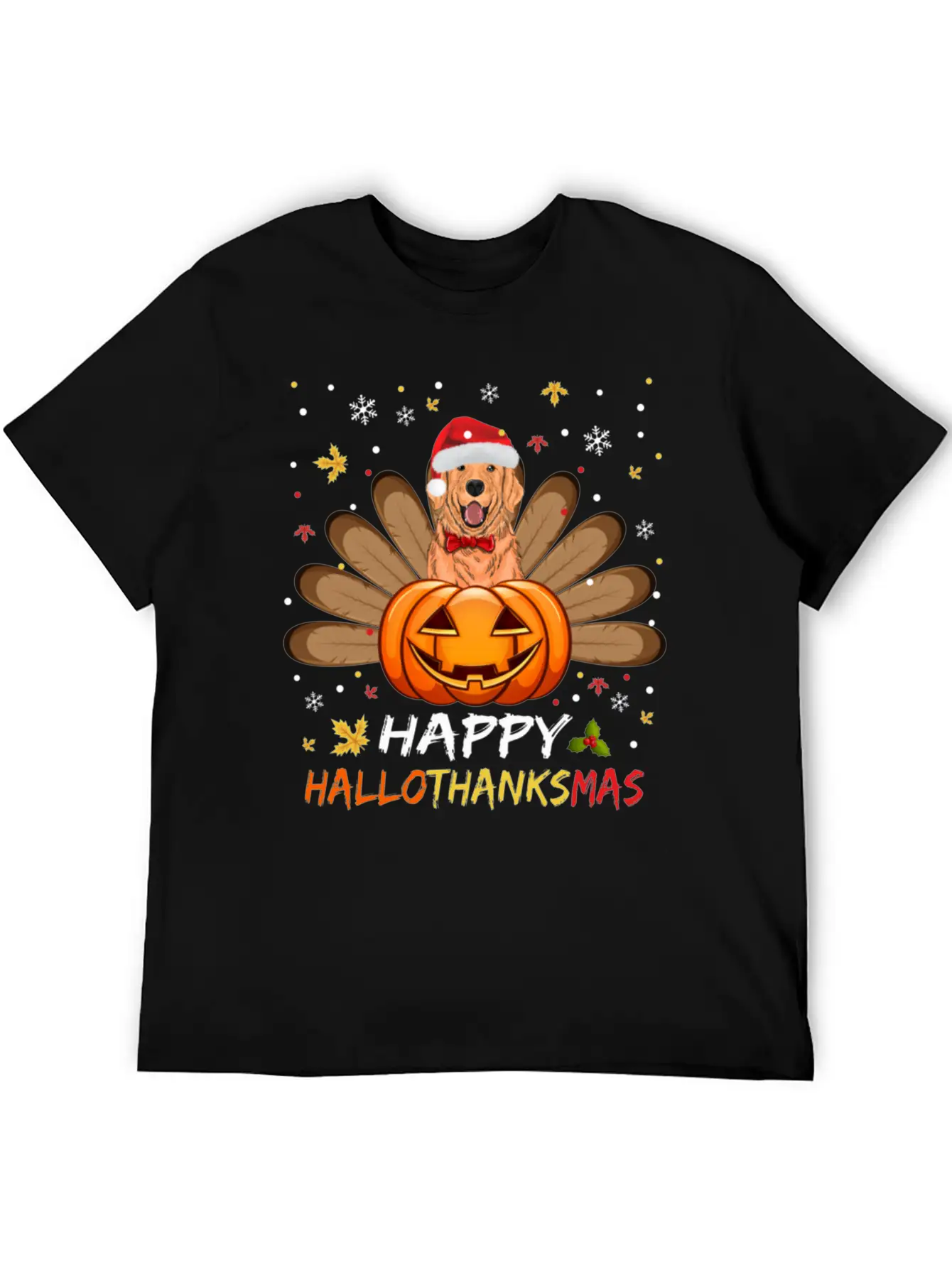 Golden Dog Happy Hallothanksmas Thanksgiving Breathable Soft Cotton T-Shirt – Timeless Casual Look