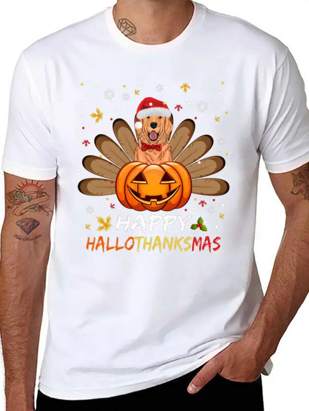 Golden Dog Happy Hallothanksmas Thanksgiving Breathable Soft Cotton T-Shirt – Timeless Casual Look