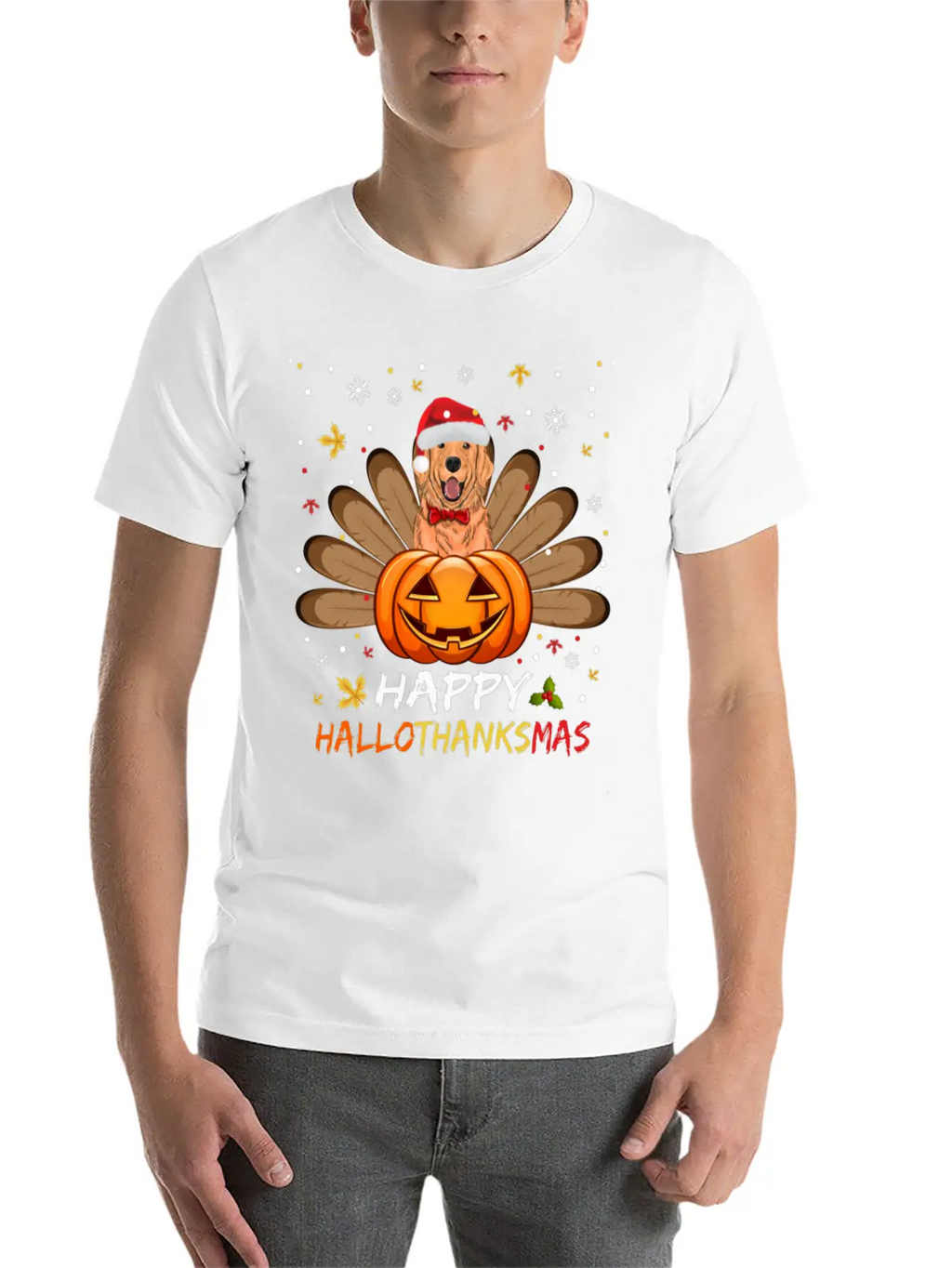 Golden Dog Happy Hallothanksmas Thanksgiving Breathable Soft Cotton T-Shirt – Timeless Casual Look