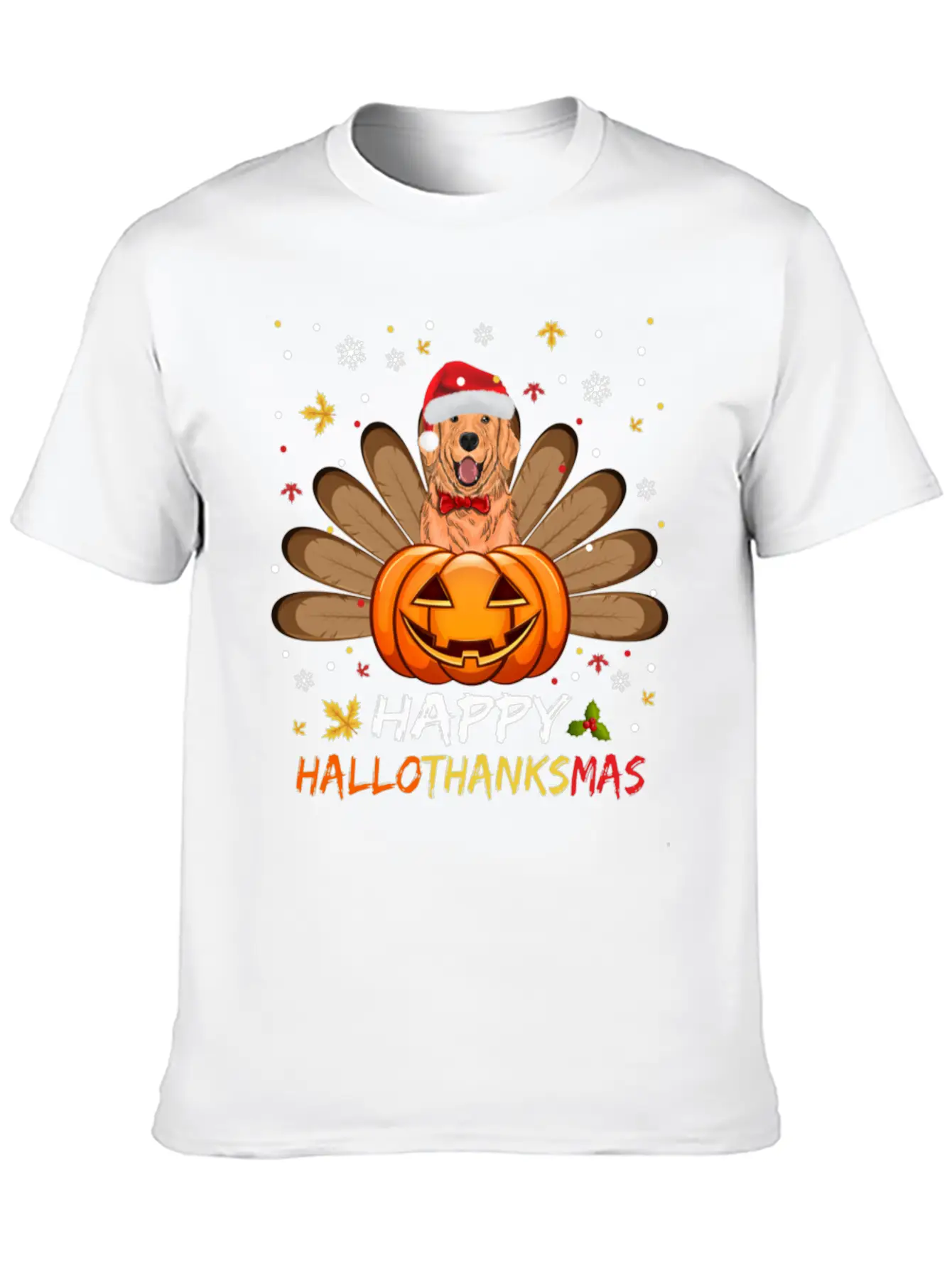 Golden Dog Happy Hallothanksmas Thanksgiving Breathable Soft Cotton T-Shirt – Timeless Casual Look