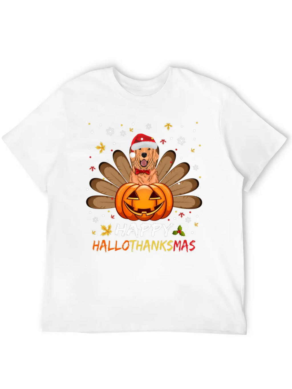 Golden Dog Happy Hallothanksmas Thanksgiving Breathable Soft Cotton T-Shirt – Timeless Casual Look