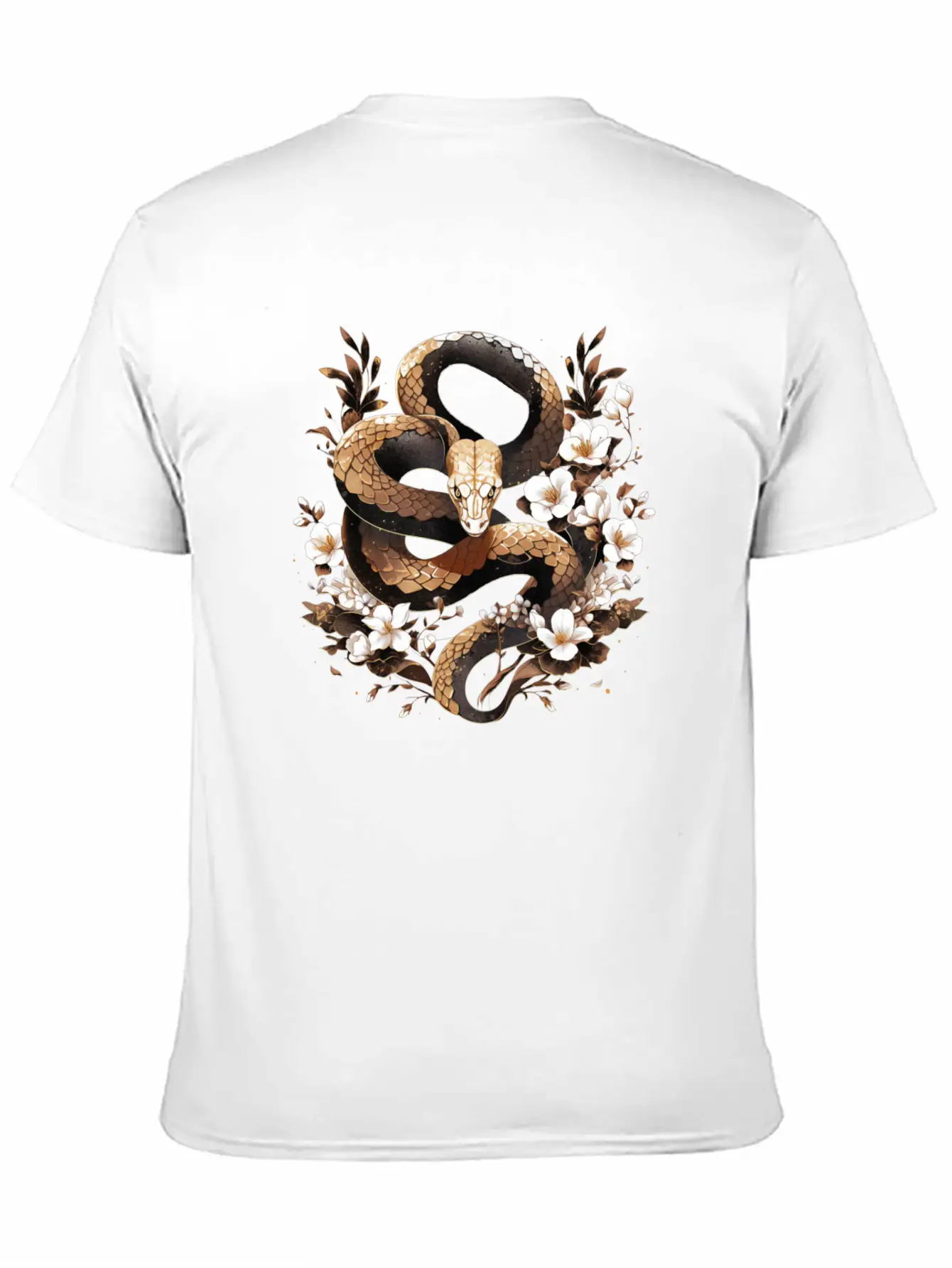 Golden Floral Snake Essential Cotton Tee For Daily Outfits – Unisex Style
