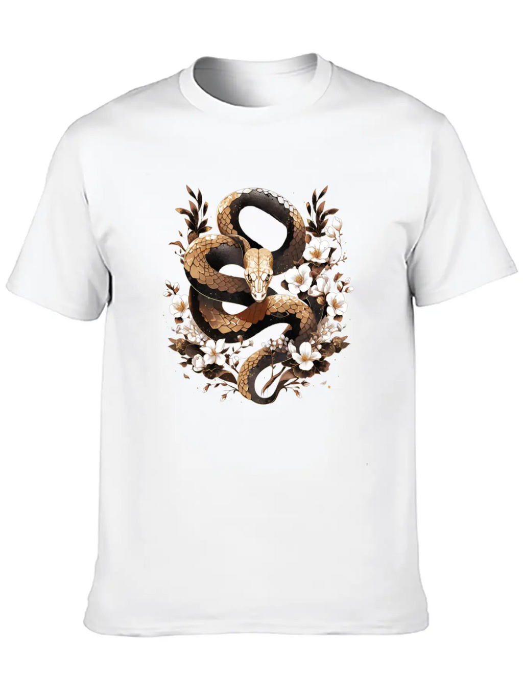 Golden Floral Snake Essential Cotton Tee For Daily Outfits – Unisex Style