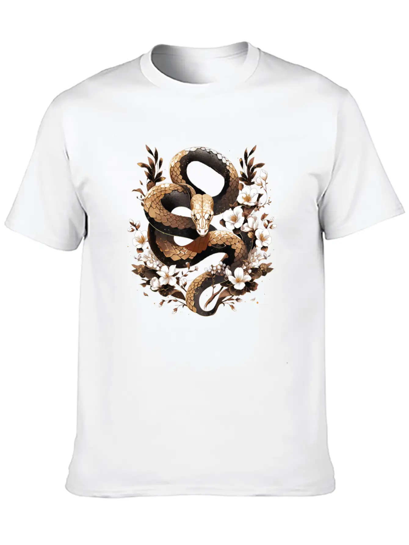 Golden Floral Snake Essential Cotton Tee For Daily Outfits – Unisex Style
