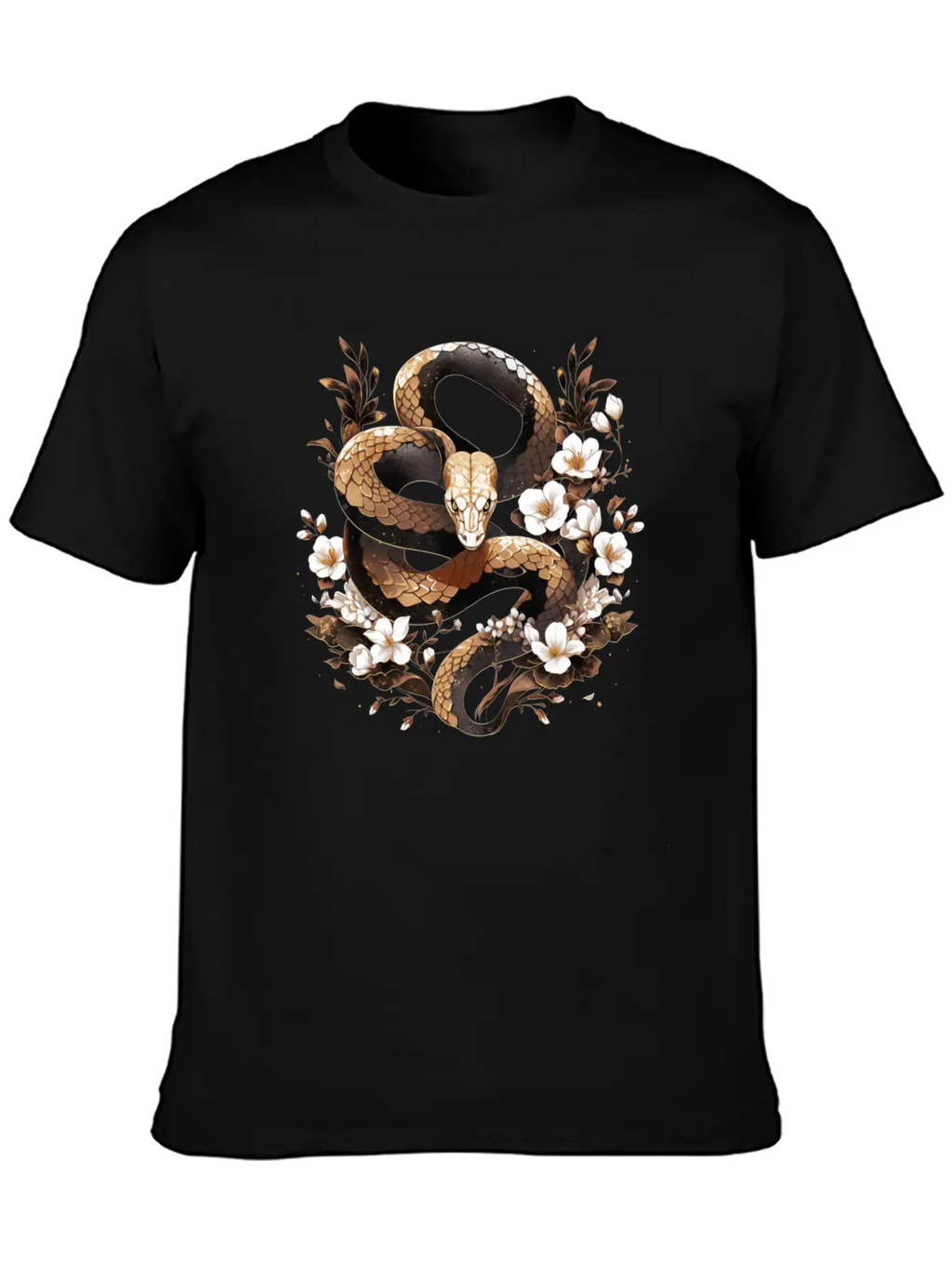 Golden Floral Snake Essential Cotton Tee For Daily Outfits – Unisex Style