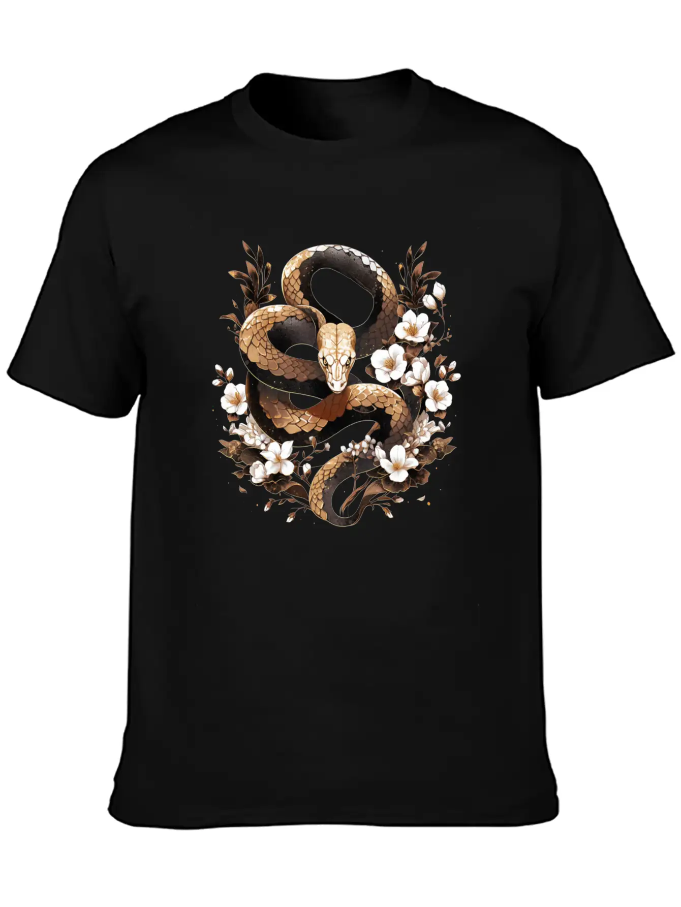 Golden Floral Snake Essential Cotton Tee For Daily Outfits – Unisex Style