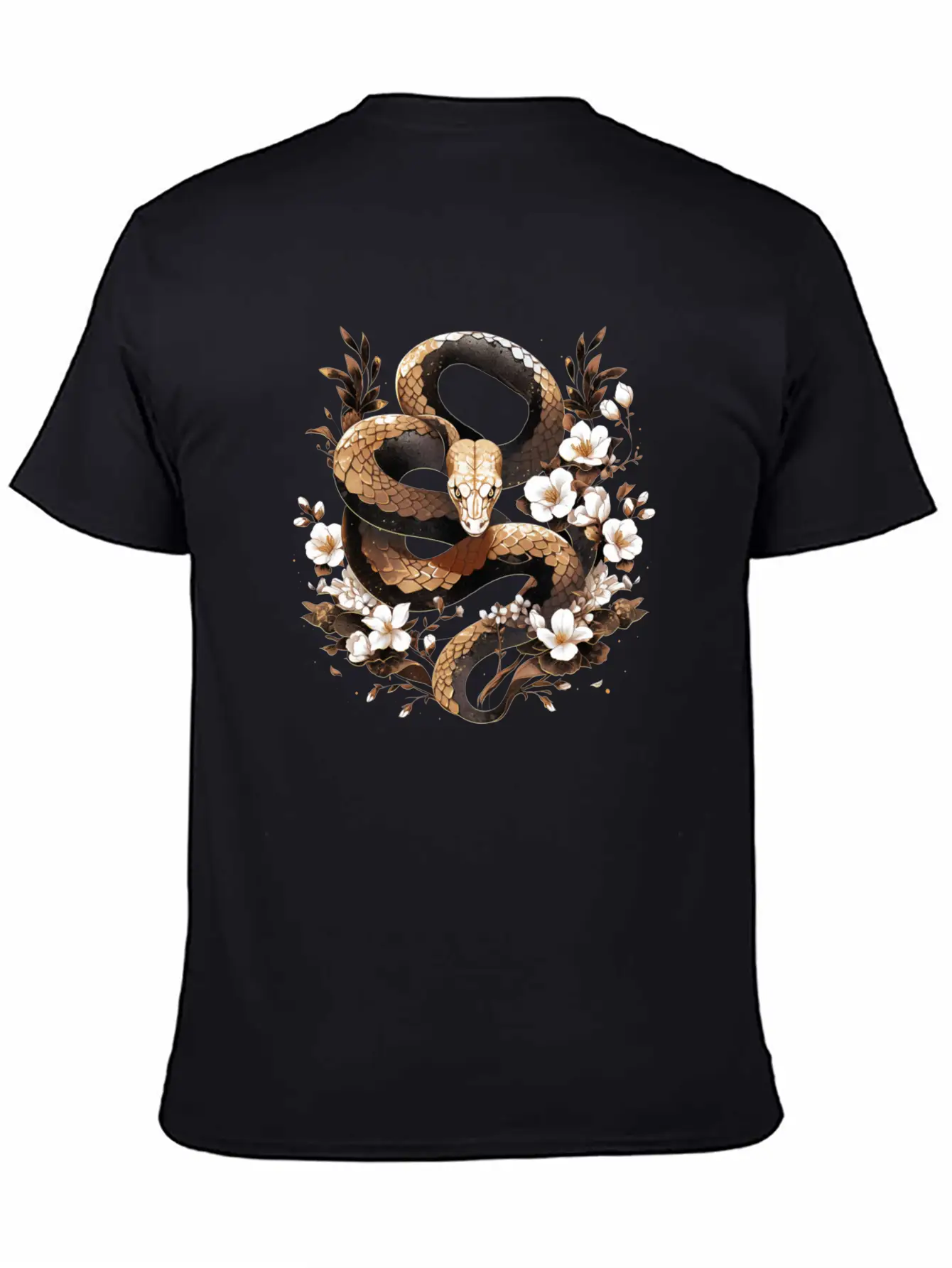 Golden Floral Snake Essential Cotton Tee For Daily Outfits – Unisex Style