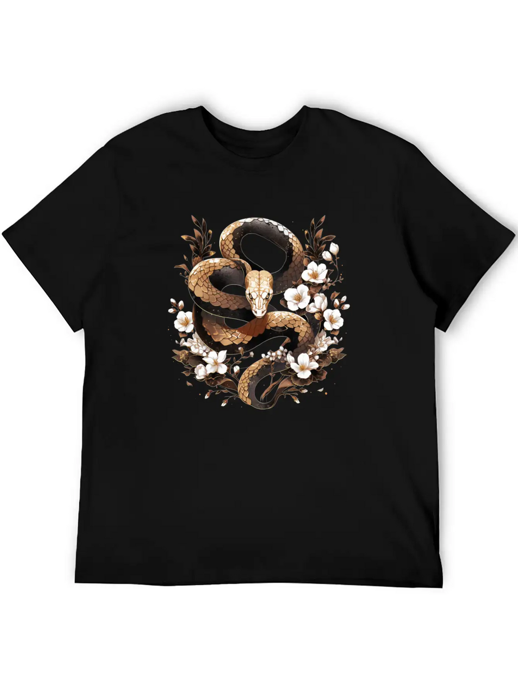 Golden Floral Snake Essential Cotton Tee For Daily Outfits – Unisex Style