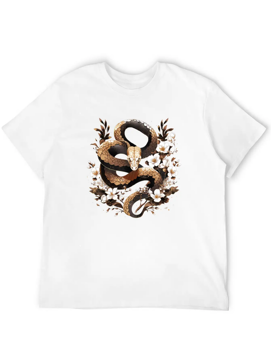 Golden Floral Snake Essential Cotton Tee For Daily Outfits – Unisex Style