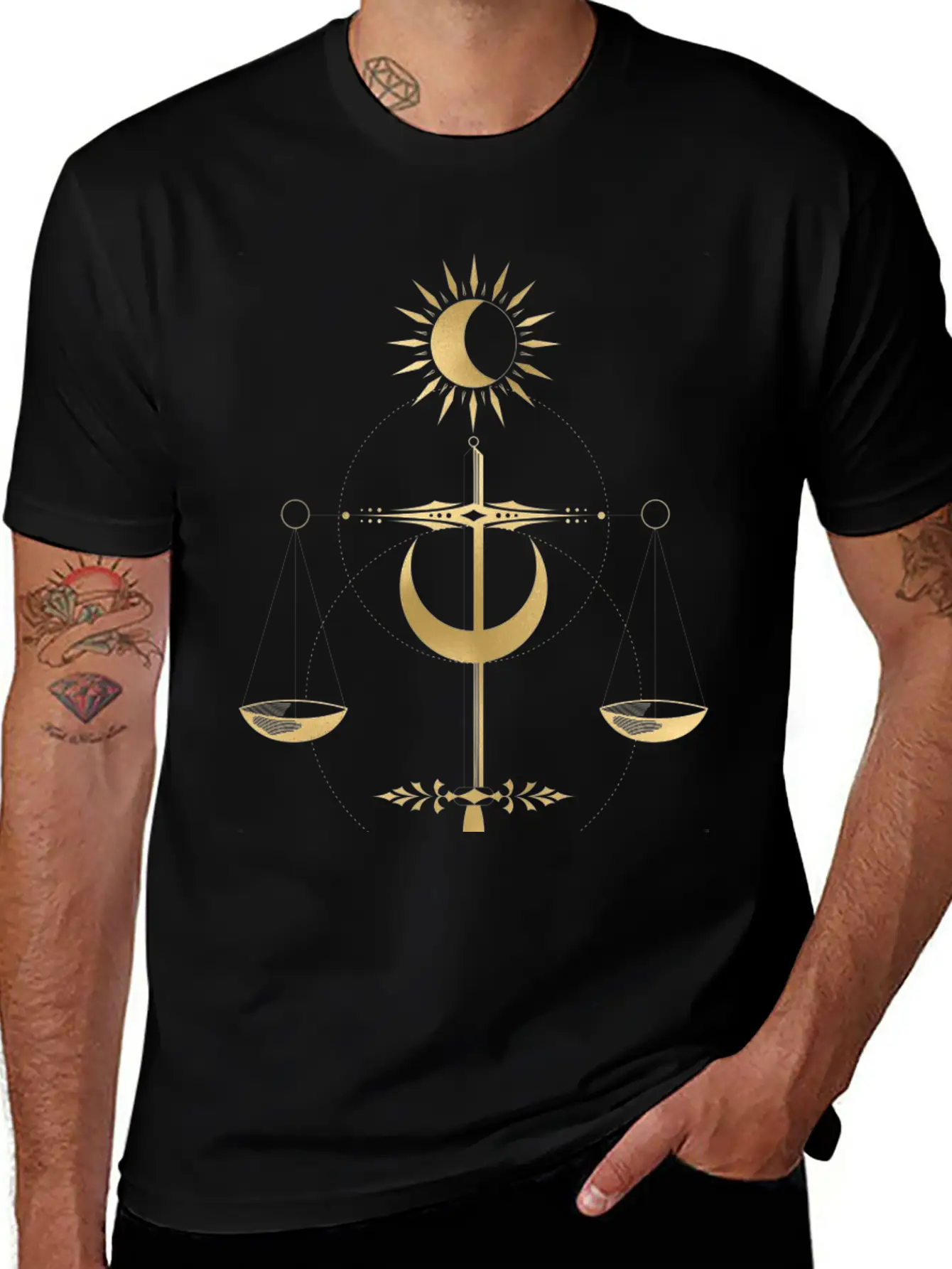 Golden Libra Tarot Style Justice Unisex Casual T-Shirt – Clean Design For Daily Comfort