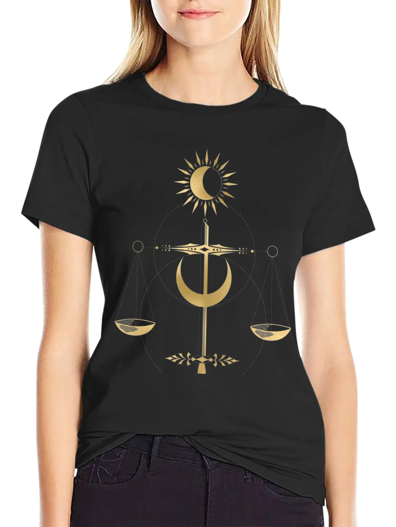Golden Libra Tarot Style Justice Unisex Casual T-Shirt – Clean Design For Daily Comfort