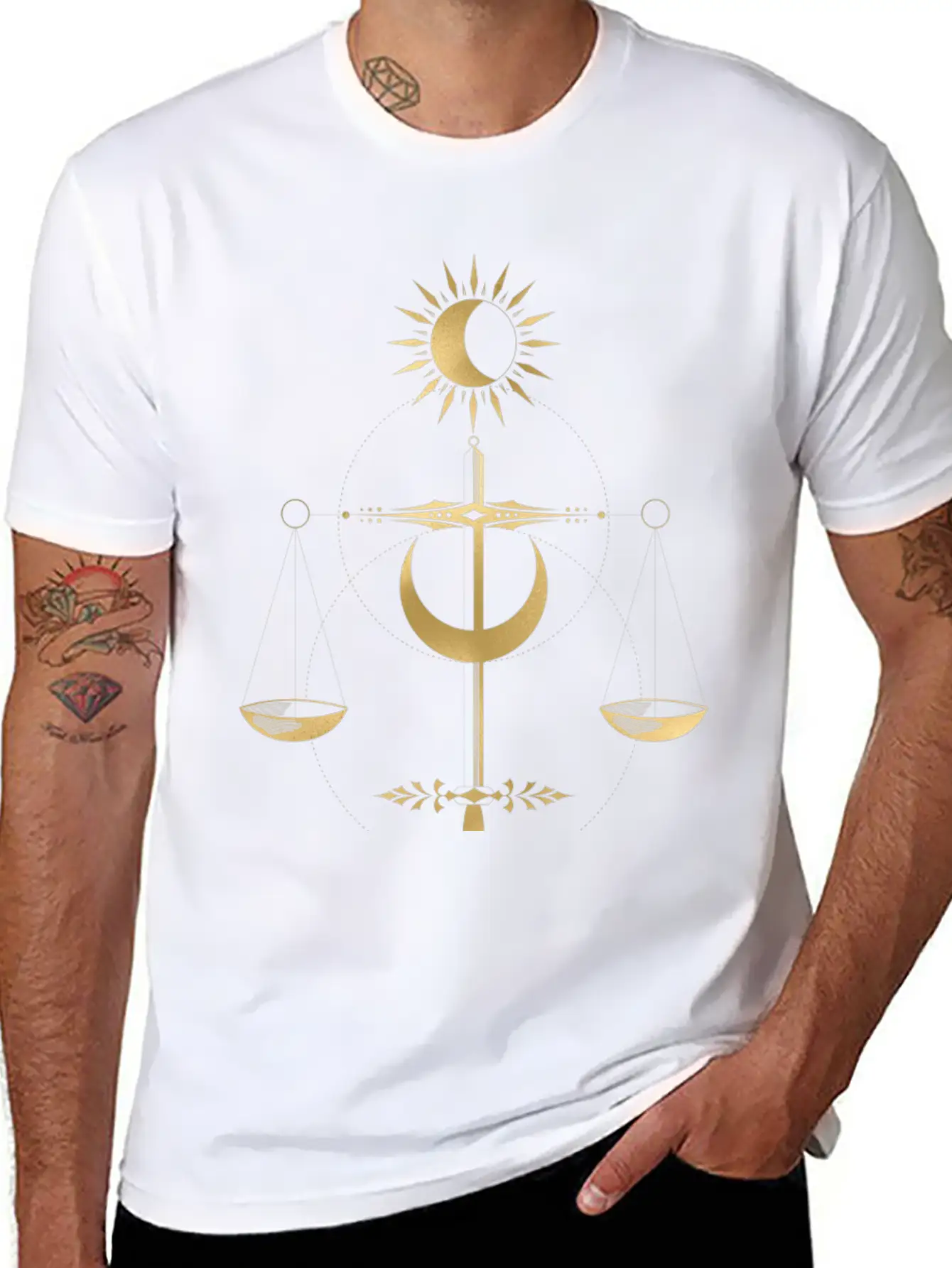 Golden Libra Tarot Style Justice Unisex Casual T-Shirt – Clean Design For Daily Comfort