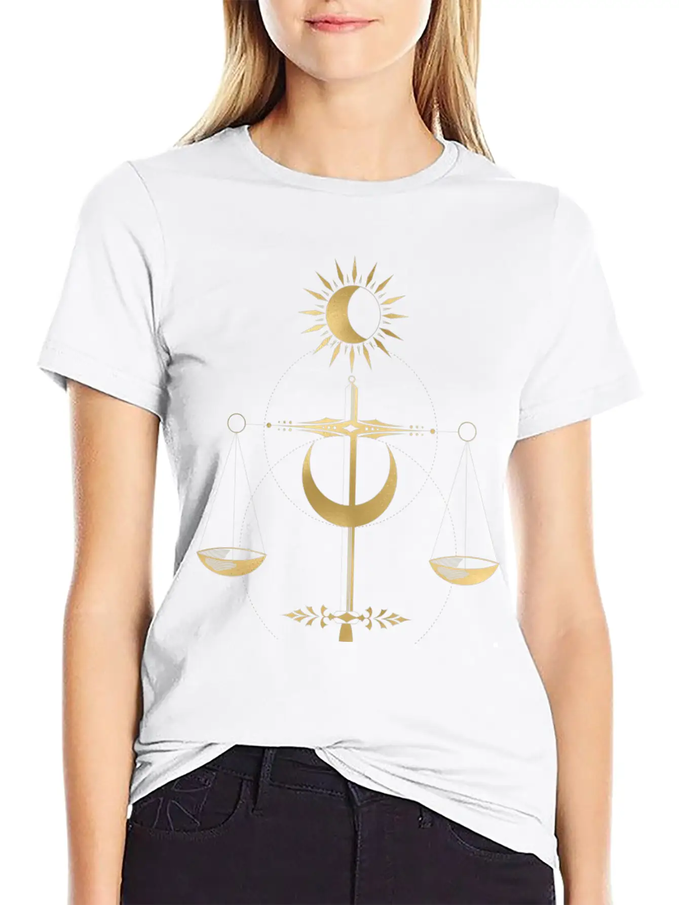 Golden Libra Tarot Style Justice Unisex Casual T-Shirt – Clean Design For Daily Comfort