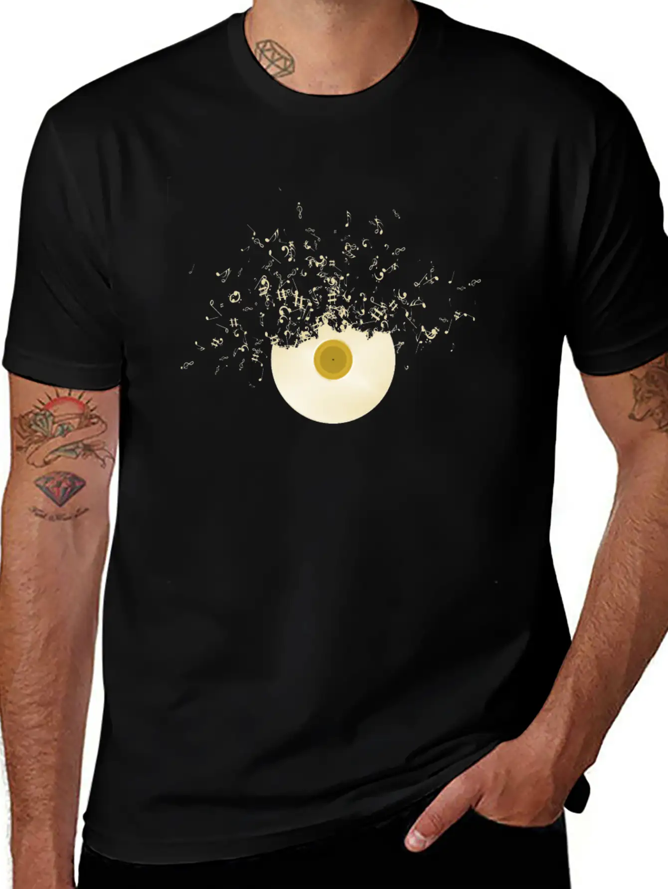 Golden Record Vinyl Music Notes Retro Lifestyle Unisex Casual T-Shirt – Clean Design For Daily Comfort