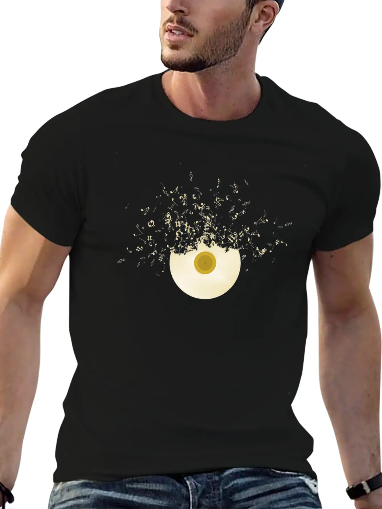 Golden Record Vinyl Music Notes Retro Lifestyle Unisex Casual T-Shirt – Clean Design For Daily Comfort