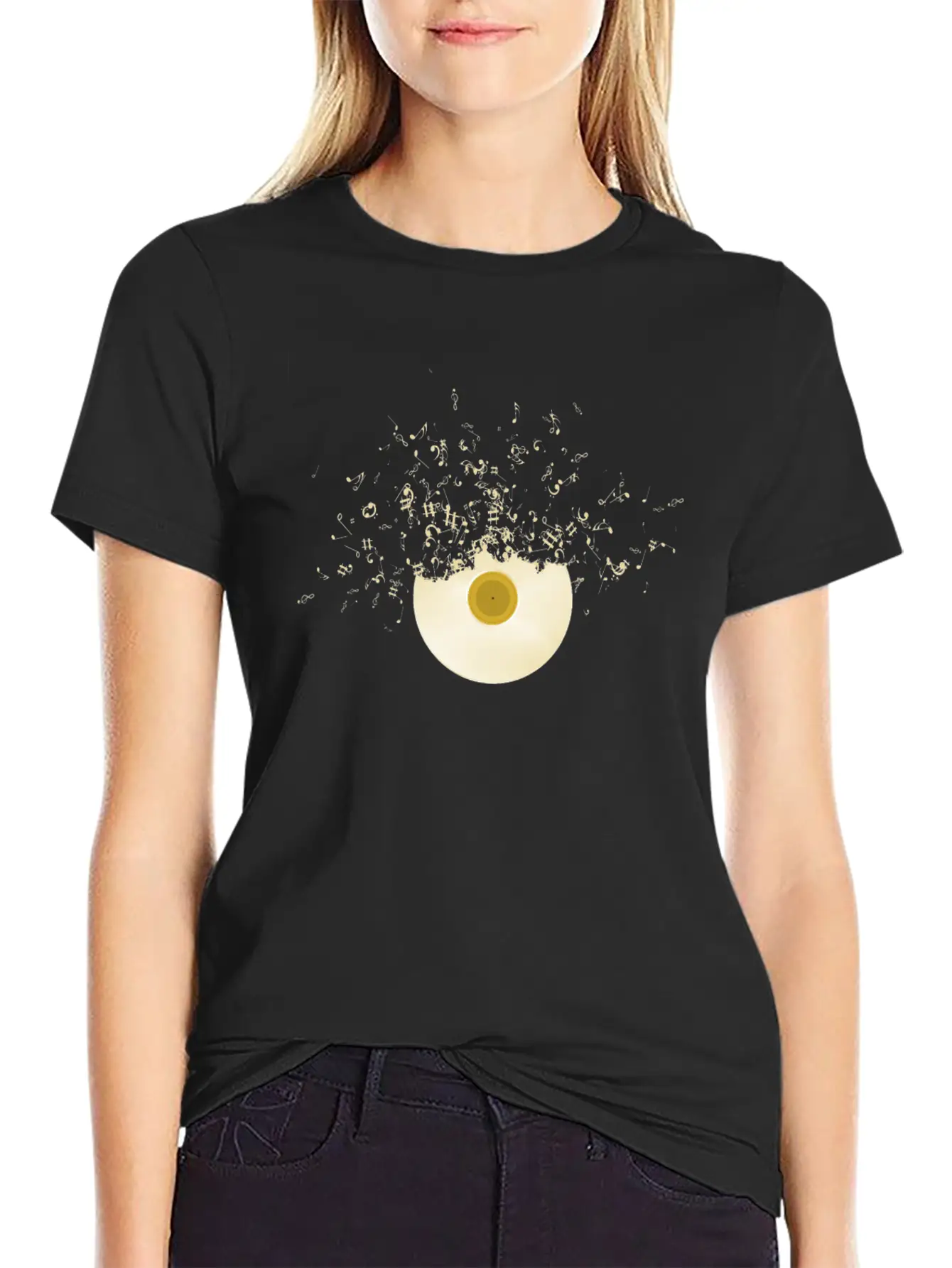 Golden Record Vinyl Music Notes Retro Lifestyle Unisex Casual T-Shirt – Clean Design For Daily Comfort