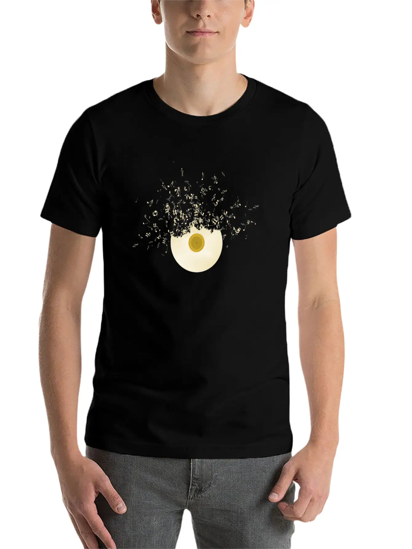 Golden Record Vinyl Music Notes Retro Lifestyle Unisex Casual T-Shirt – Clean Design For Daily Comfort