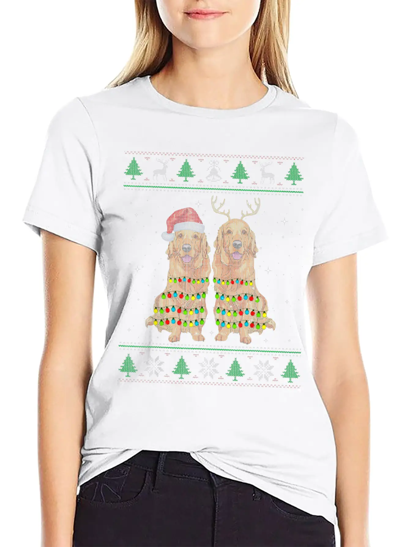 Golden Retriever Ugly Christmas Dog Funny Christma Unisex Short Sleeve Soft Cotton T-Shirt – Casual Everyday Wear
