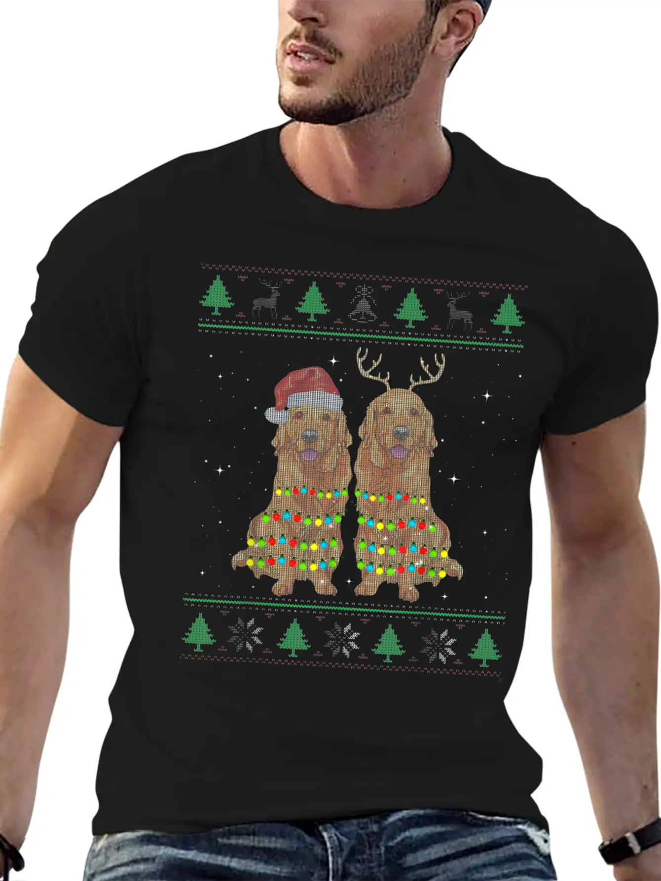 Golden Retriever Ugly Christmas Dog Funny Christma Unisex Short Sleeve Soft Cotton T-Shirt – Casual Everyday Wear