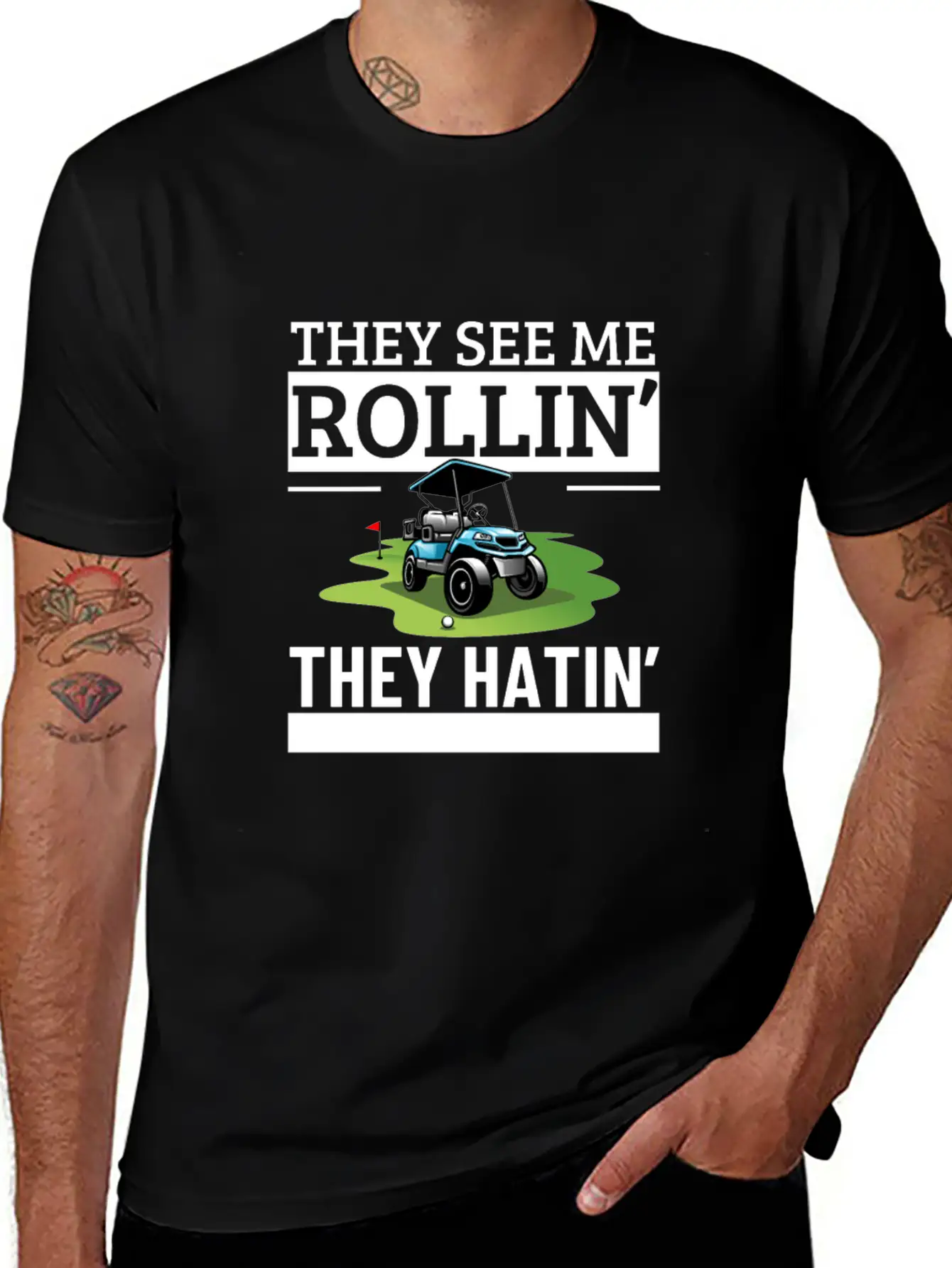 Golf Cart They See Me Rollin They Hatin Funny Essential Cotton Tee For Daily Outfits – Unisex Style