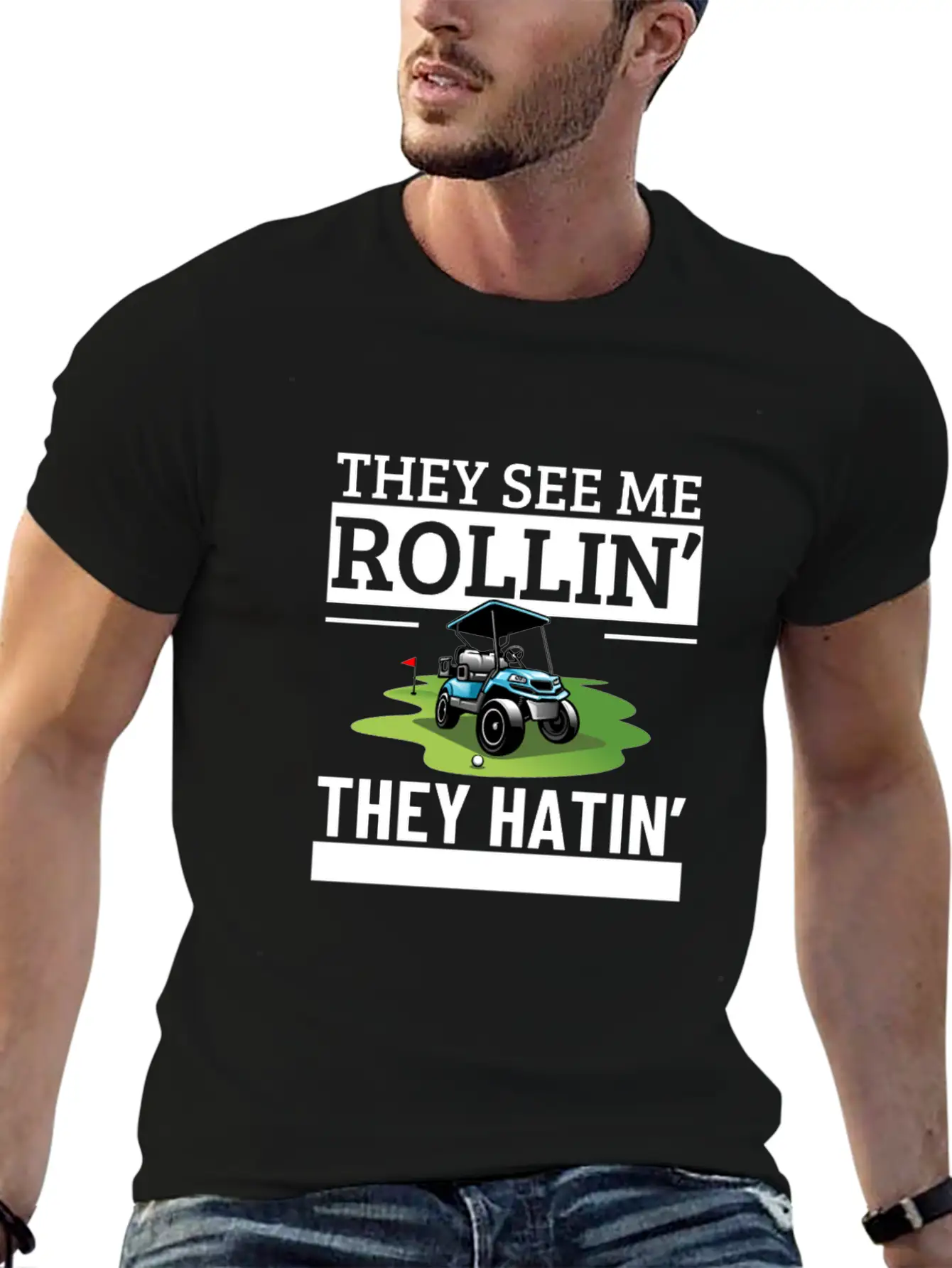 Golf Cart They See Me Rollin They Hatin Funny Essential Cotton Tee For Daily Outfits – Unisex Style