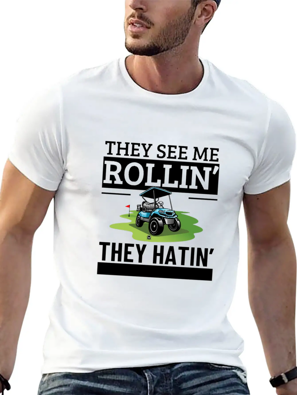 Golf Cart They See Me Rollin They Hatin Funny Essential Cotton Tee For Daily Outfits – Unisex Style