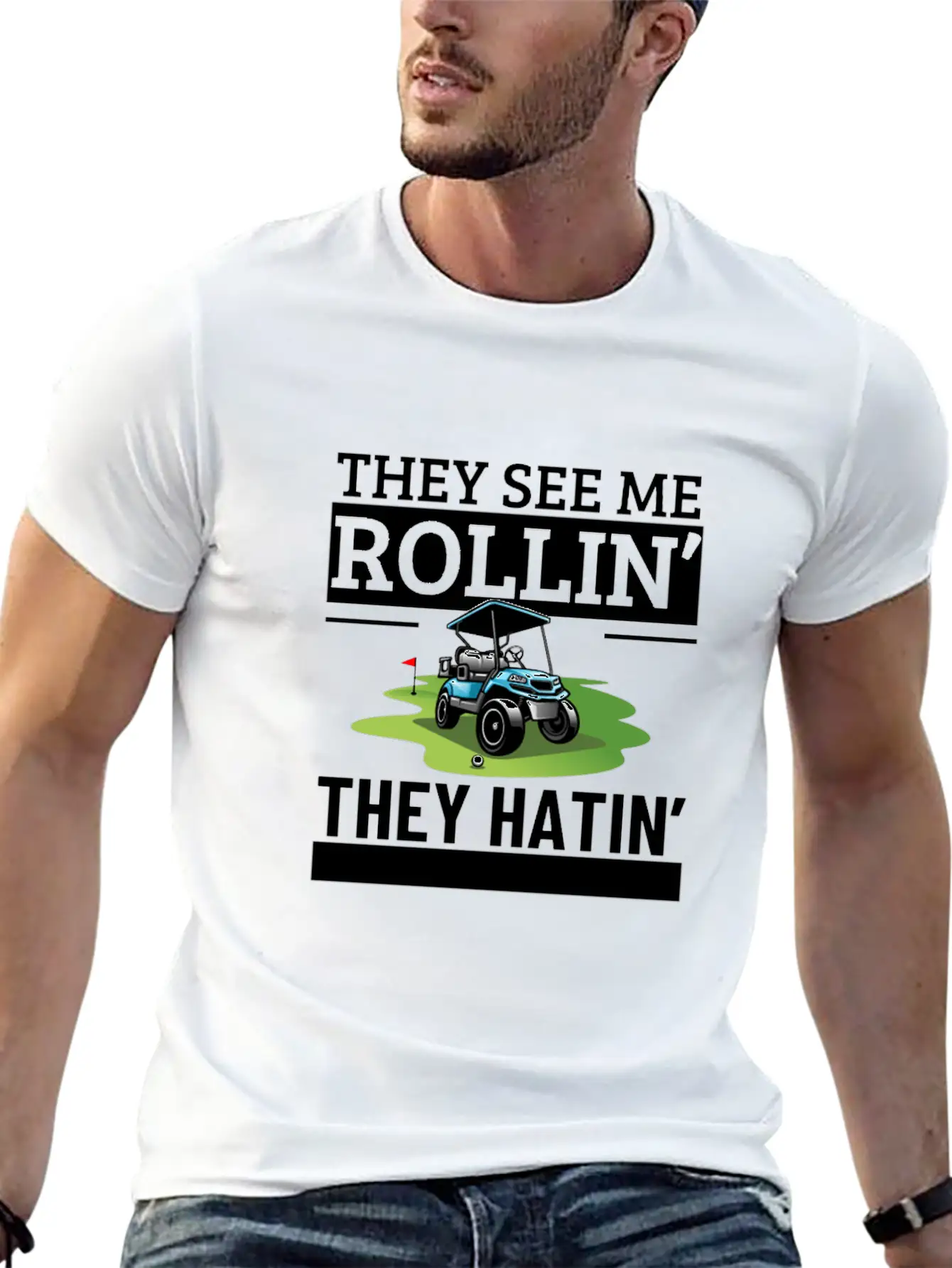 Golf Cart They See Me Rollin They Hatin Funny Essential Cotton Tee For Daily Outfits – Unisex Style