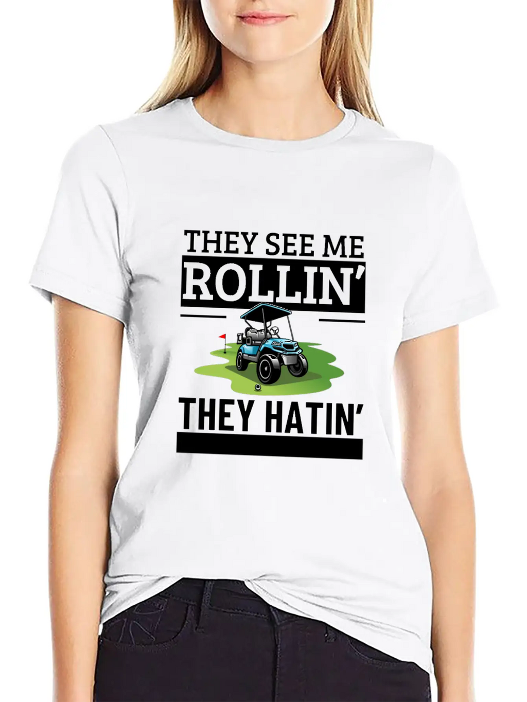 Golf Cart They See Me Rollin They Hatin Funny Essential Cotton Tee For Daily Outfits – Unisex Style