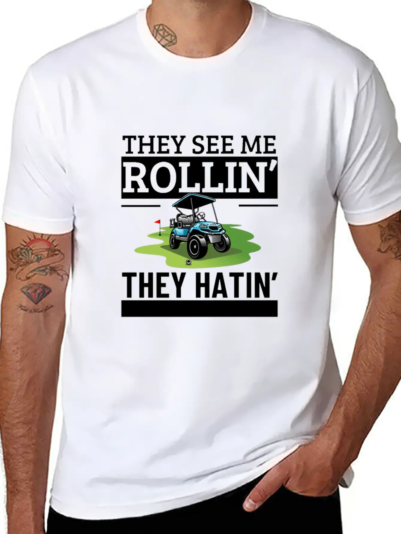 Golf Cart They See Me Rollin They Hatin Funny Essential Cotton Tee For Daily Outfits – Unisex Style