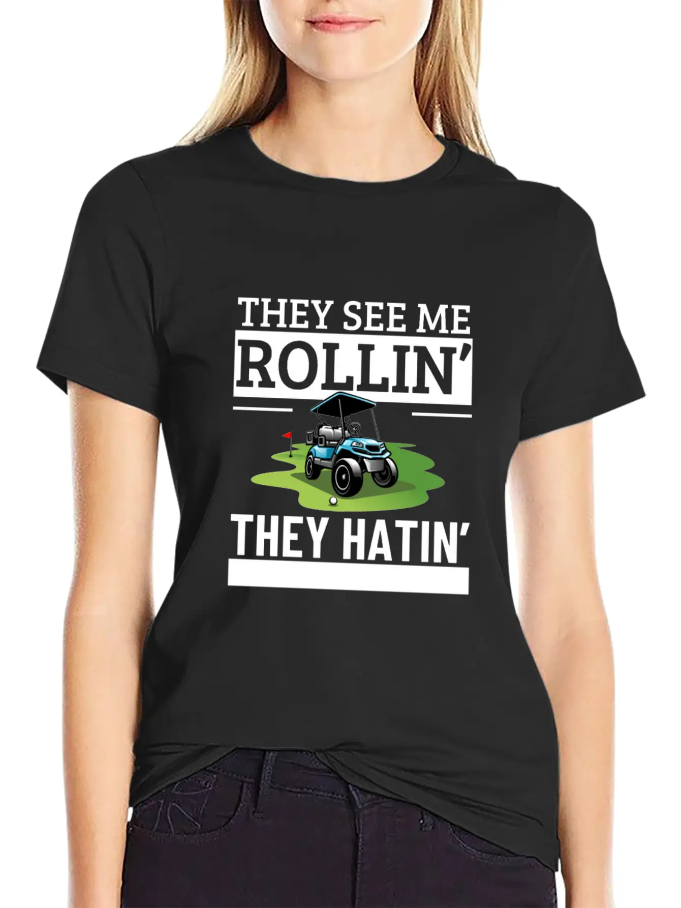 Golf Cart They See Me Rollin They Hatin Funny Essential Cotton Tee For Daily Outfits – Unisex Style