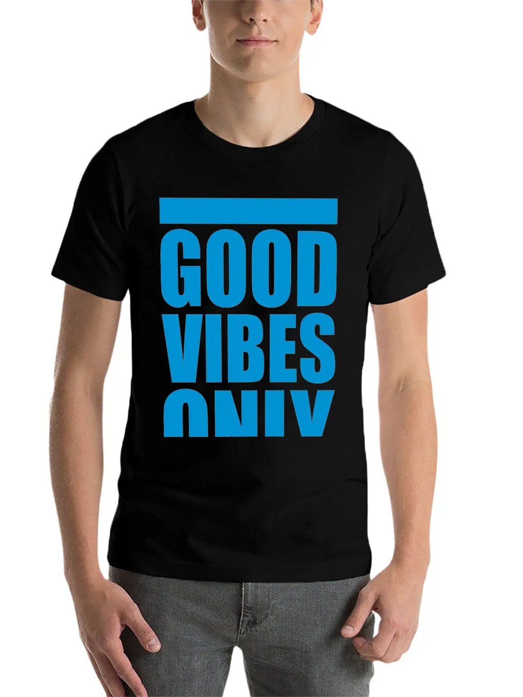 Good Vibes Only Blue Bars Logo Good Mood Fun Joy B Breathable Soft Cotton T-Shirt – Timeless Casual Look