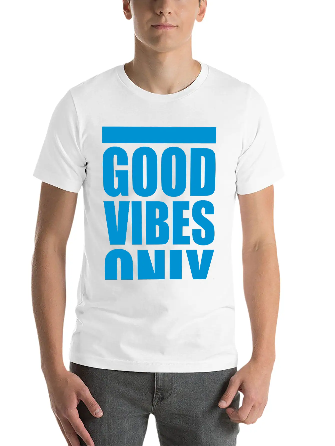 Good Vibes Only Blue Bars Logo Good Mood Fun Joy B Breathable Soft Cotton T-Shirt – Timeless Casual Look