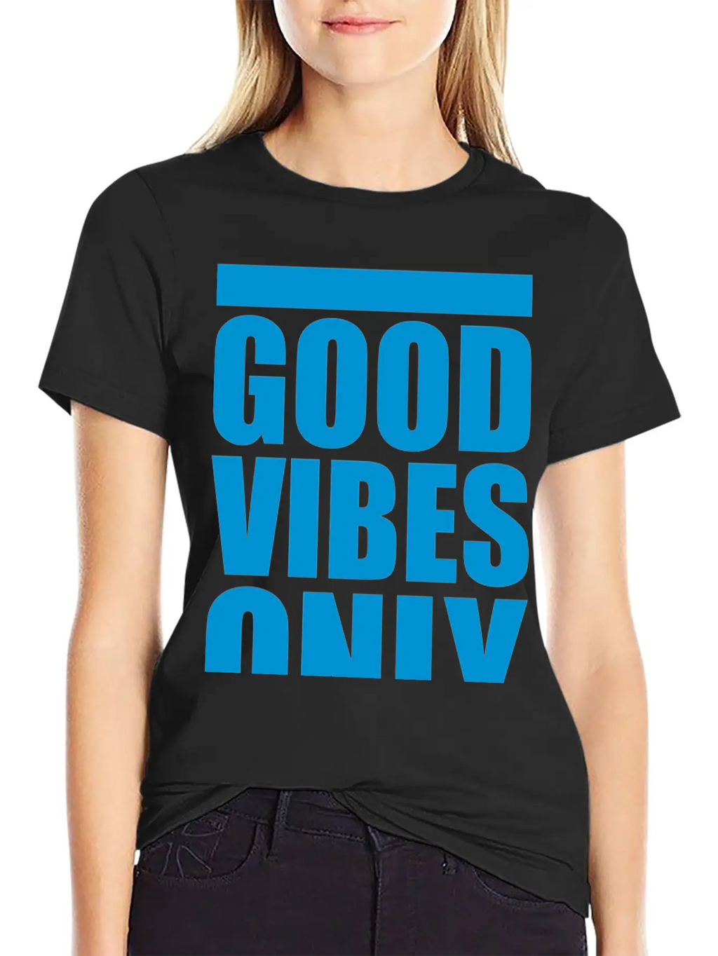 Good Vibes Only Blue Bars Logo Good Mood Fun Joy B Breathable Soft Cotton T-Shirt – Timeless Casual Look