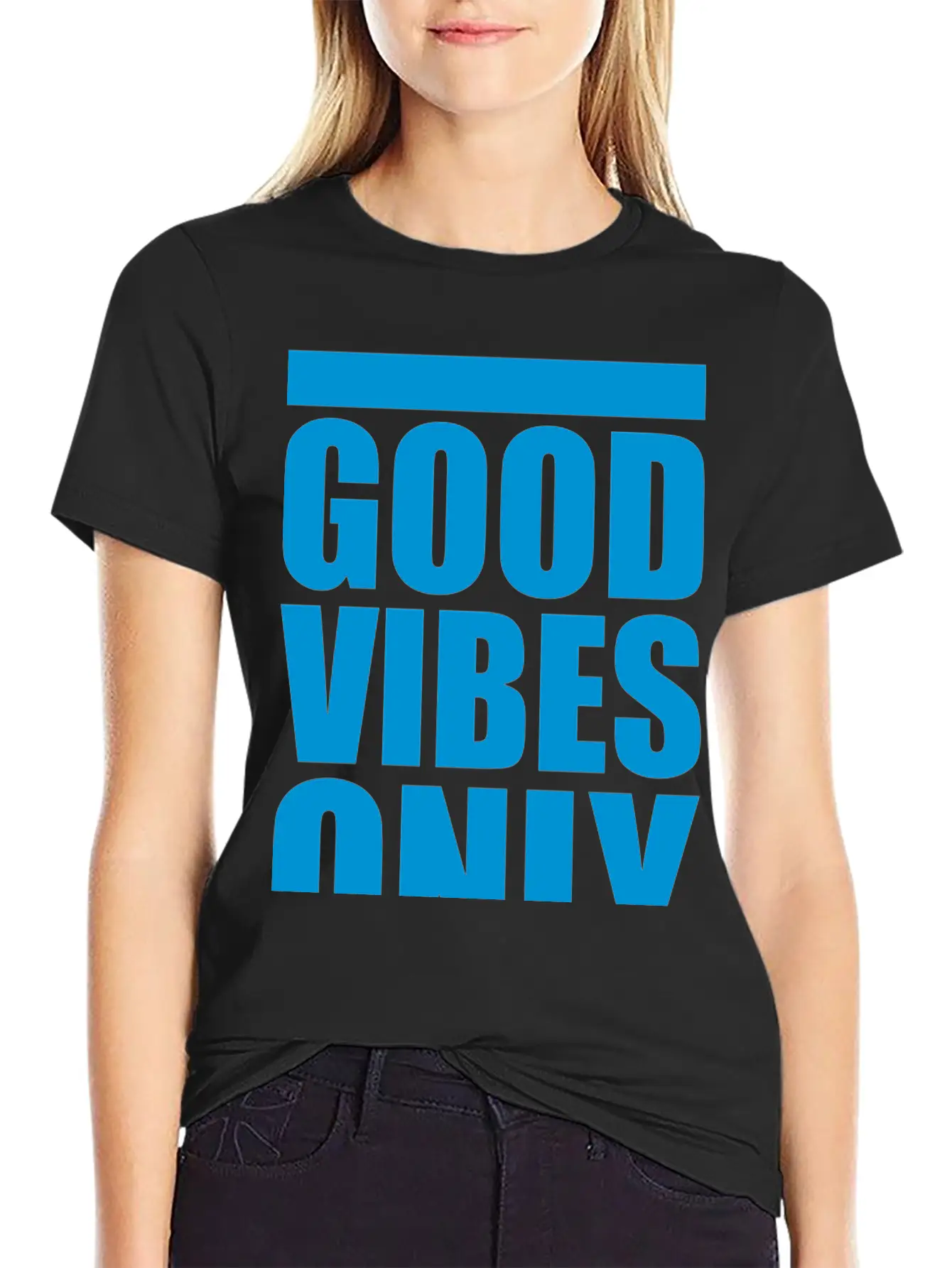 Good Vibes Only Blue Bars Logo Good Mood Fun Joy B Breathable Soft Cotton T-Shirt – Timeless Casual Look