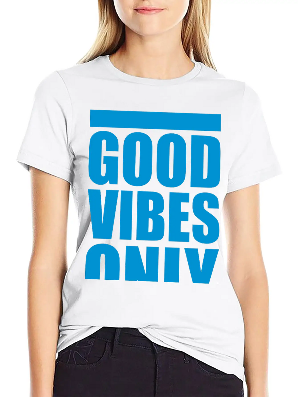 Good Vibes Only Blue Bars Logo Good Mood Fun Joy B Breathable Soft Cotton T-Shirt – Timeless Casual Look