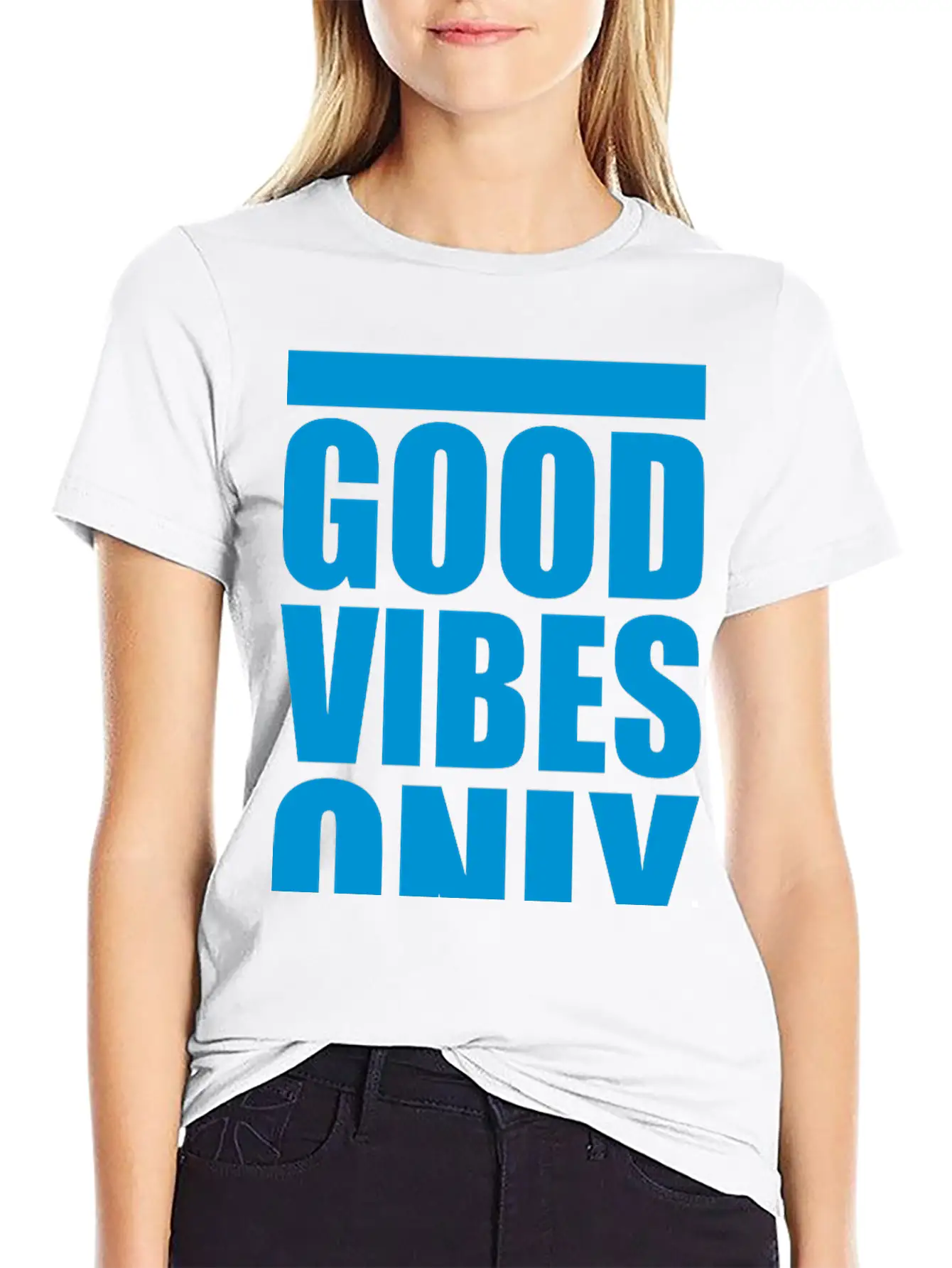 Good Vibes Only Blue Bars Logo Good Mood Fun Joy B Breathable Soft Cotton T-Shirt – Timeless Casual Look