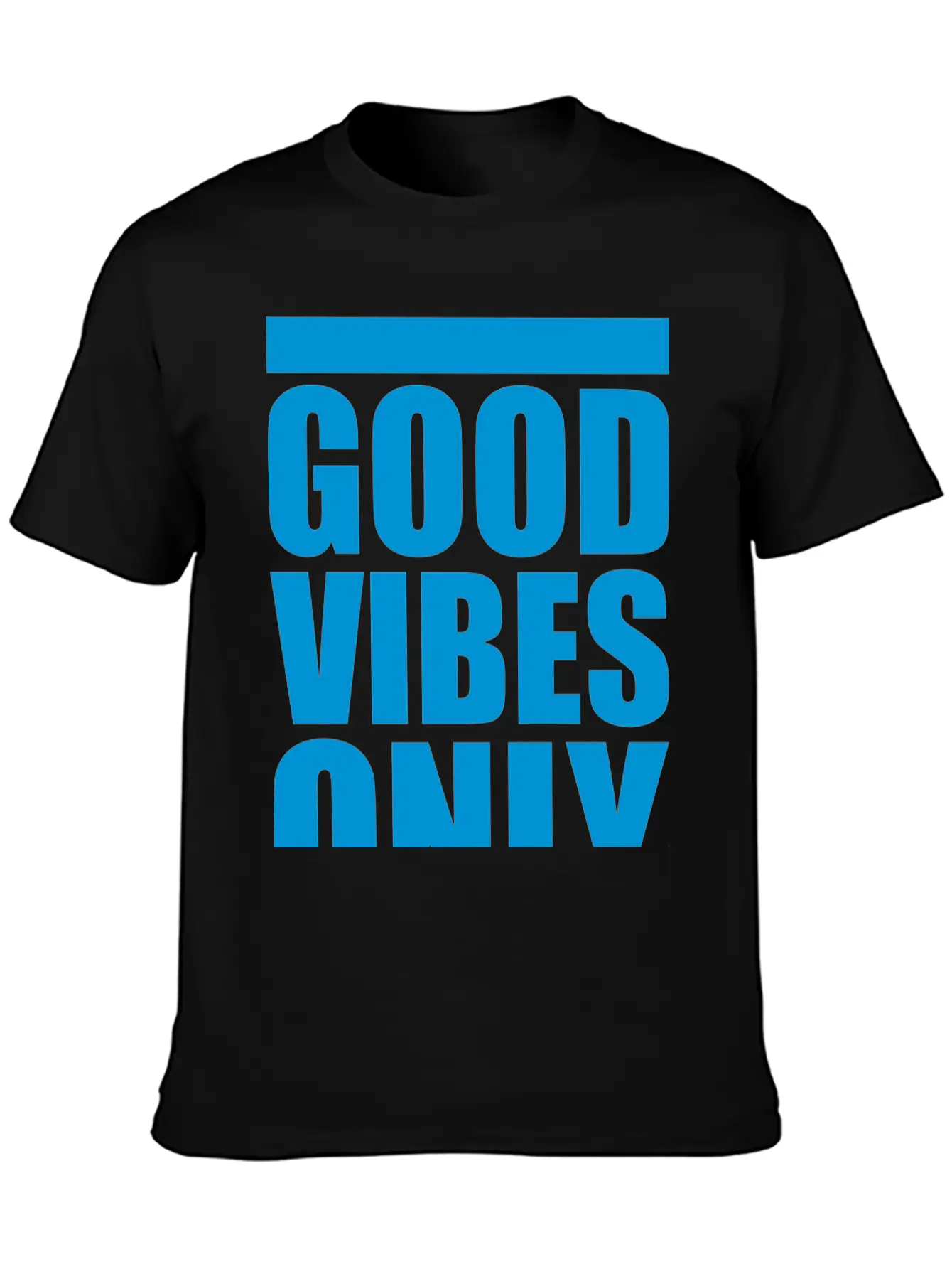 Good Vibes Only Blue Bars Logo Good Mood Fun Joy B Breathable Soft Cotton T-Shirt – Timeless Casual Look
