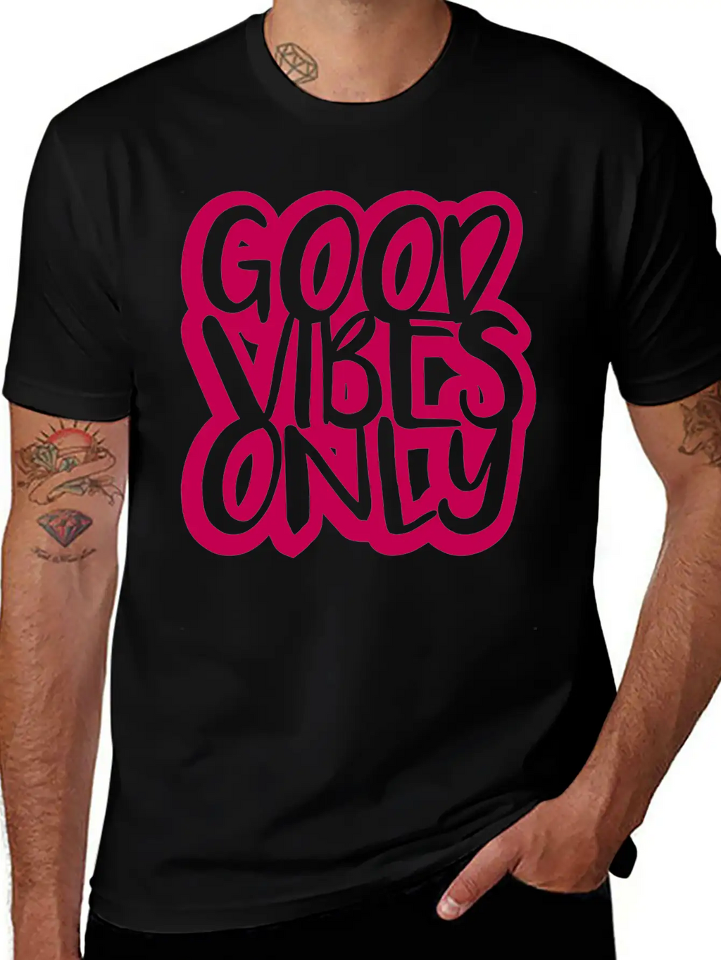 Good Vibes Only Logo Pink Text Mood Positive Attit Breathable Soft Cotton T-Shirt – Timeless Casual Look