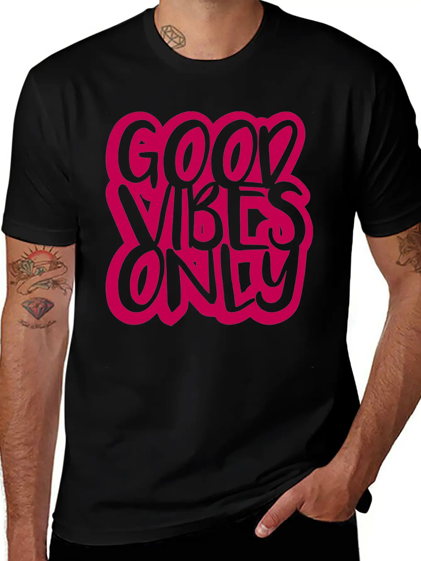 Good Vibes Only Logo Pink Text Mood Positive Attit Breathable Soft Cotton T-Shirt – Timeless Casual Look