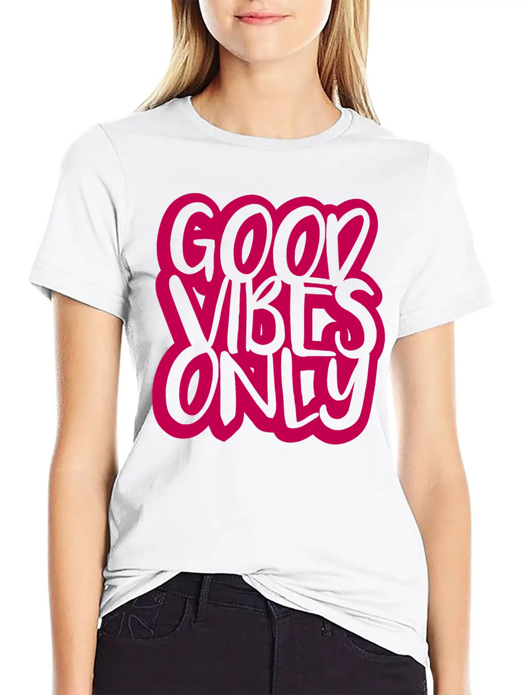 Good Vibes Only Logo Pink Text Mood Positive Attit Breathable Soft Cotton T-Shirt – Timeless Casual Look