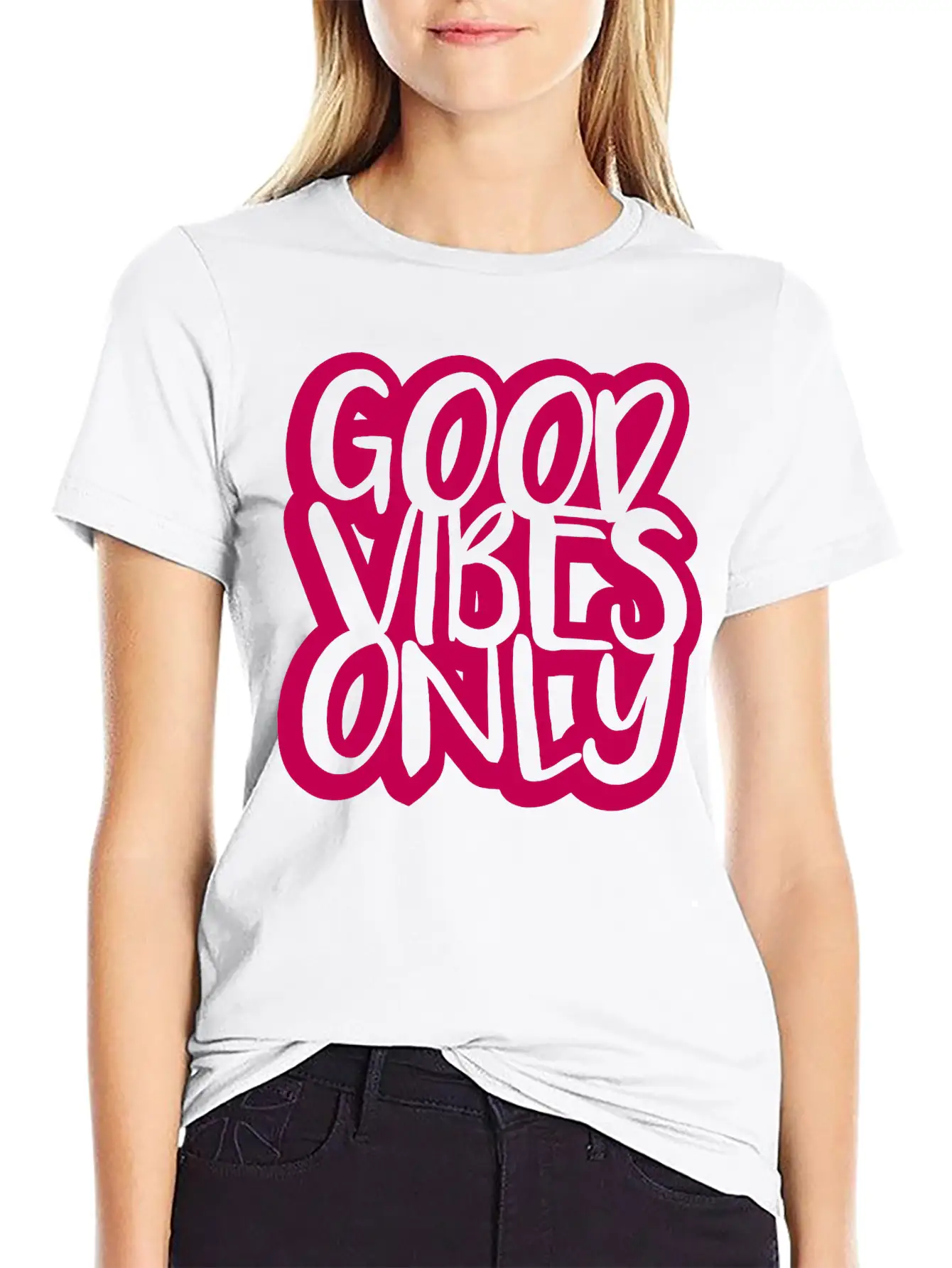 Good Vibes Only Logo Pink Text Mood Positive Attit Breathable Soft Cotton T-Shirt – Timeless Casual Look