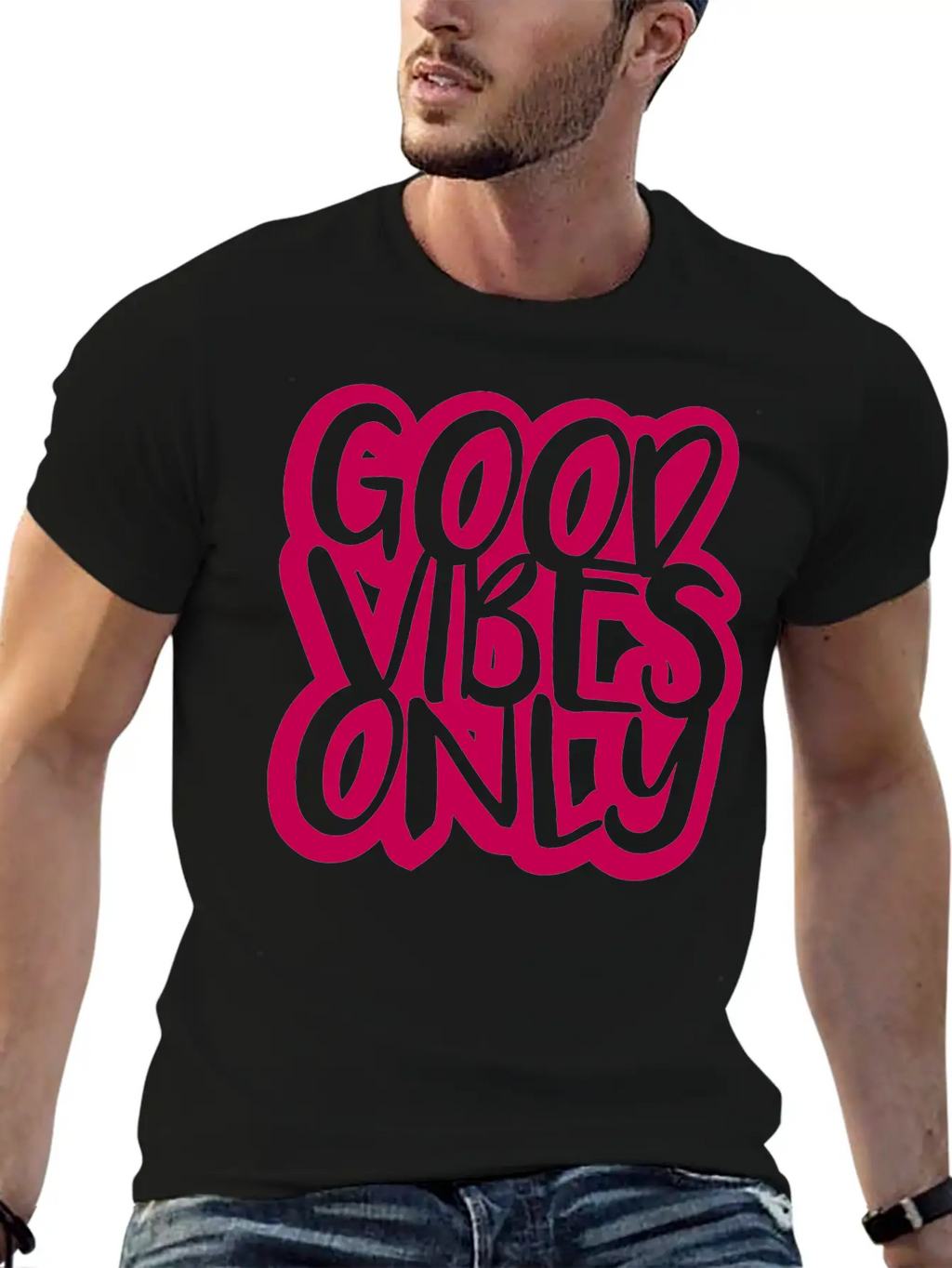 Good Vibes Only Logo Pink Text Mood Positive Attit Breathable Soft Cotton T-Shirt – Timeless Casual Look