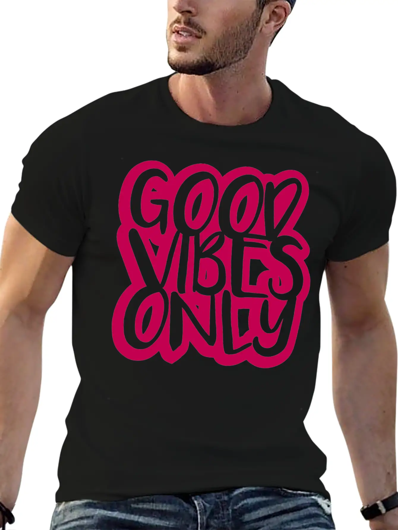 Good Vibes Only Logo Pink Text Mood Positive Attit Breathable Soft Cotton T-Shirt – Timeless Casual Look