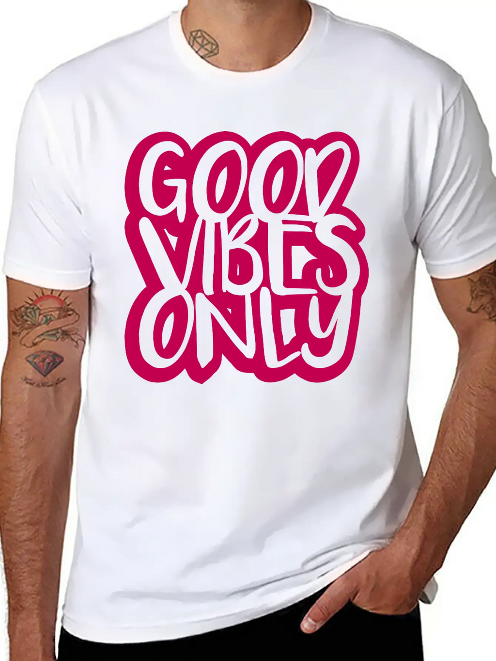 Good Vibes Only Logo Pink Text Mood Positive Attit Breathable Soft Cotton T-Shirt – Timeless Casual Look