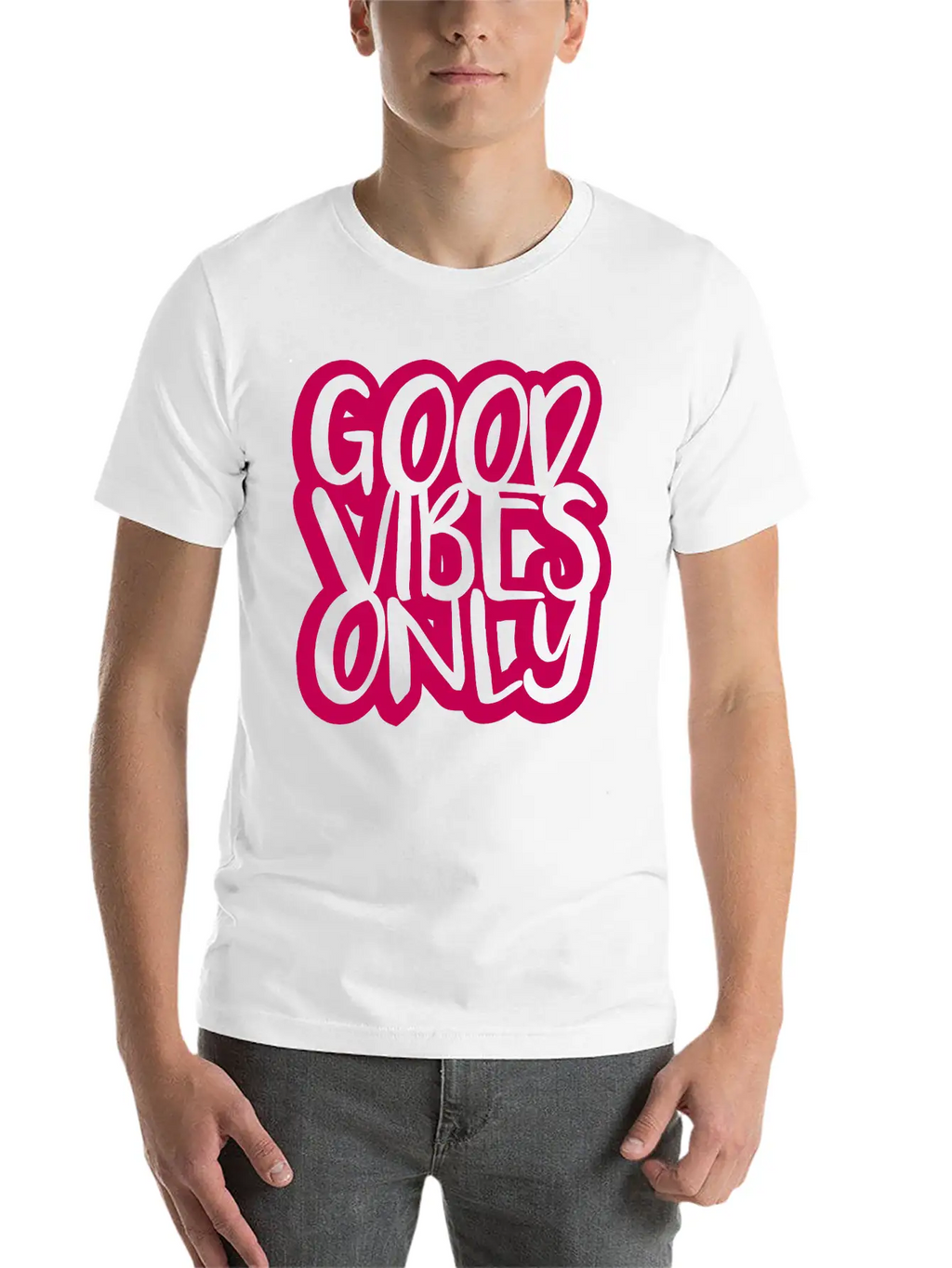 Good Vibes Only Logo Pink Text Mood Positive Attit Breathable Soft Cotton T-Shirt – Timeless Casual Look