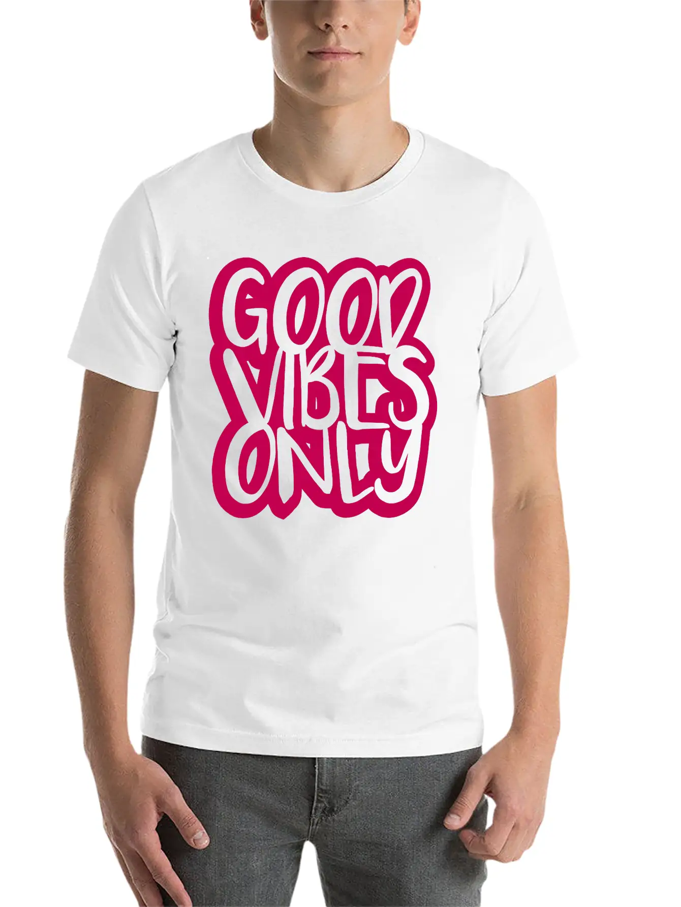 Good Vibes Only Logo Pink Text Mood Positive Attit Breathable Soft Cotton T-Shirt – Timeless Casual Look