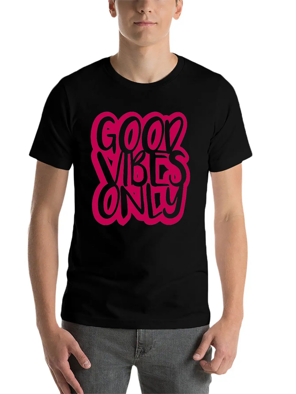 Good Vibes Only Logo Pink Text Mood Positive Attit Breathable Soft Cotton T-Shirt – Timeless Casual Look