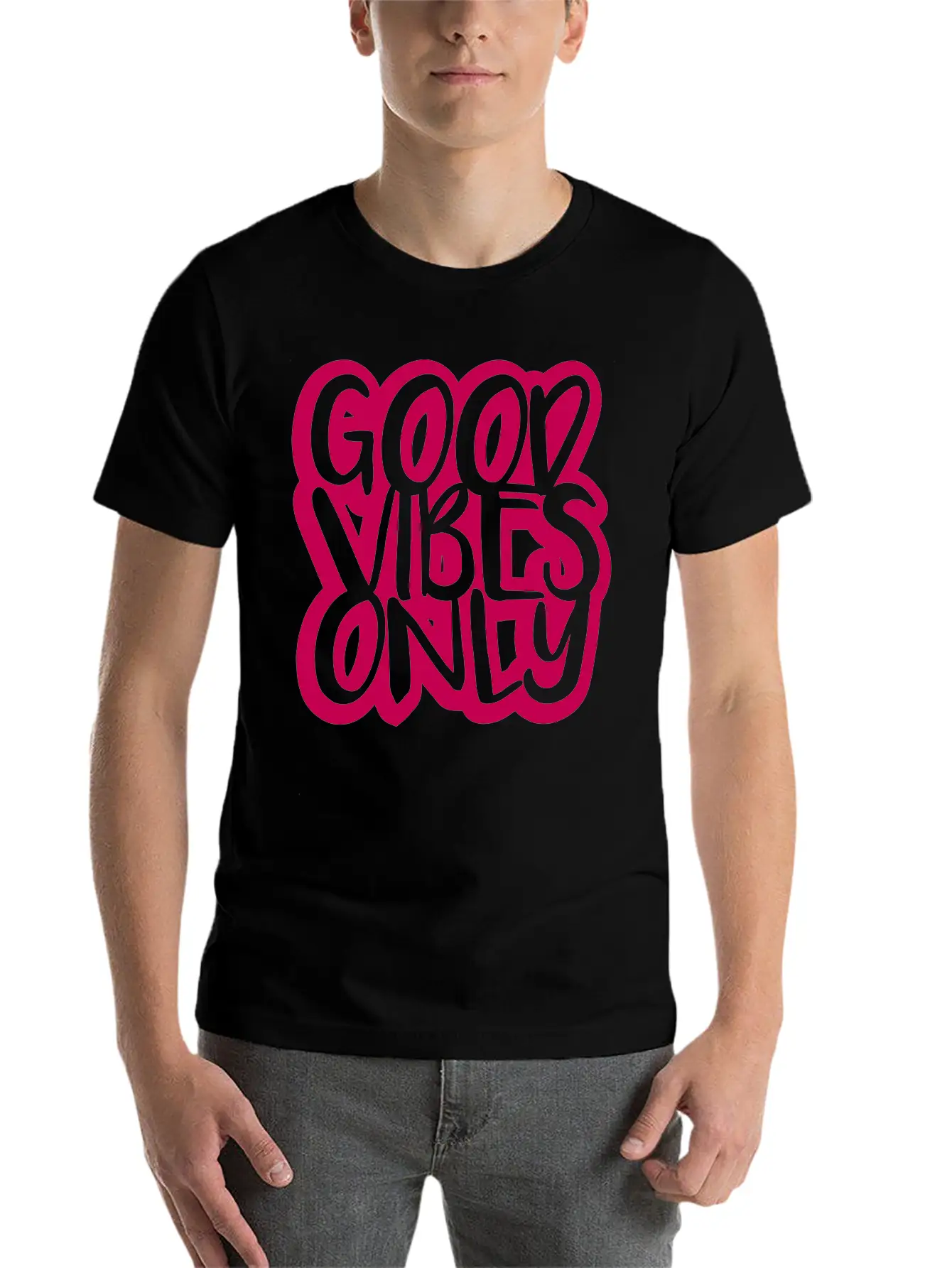 Good Vibes Only Logo Pink Text Mood Positive Attit Breathable Soft Cotton T-Shirt – Timeless Casual Look