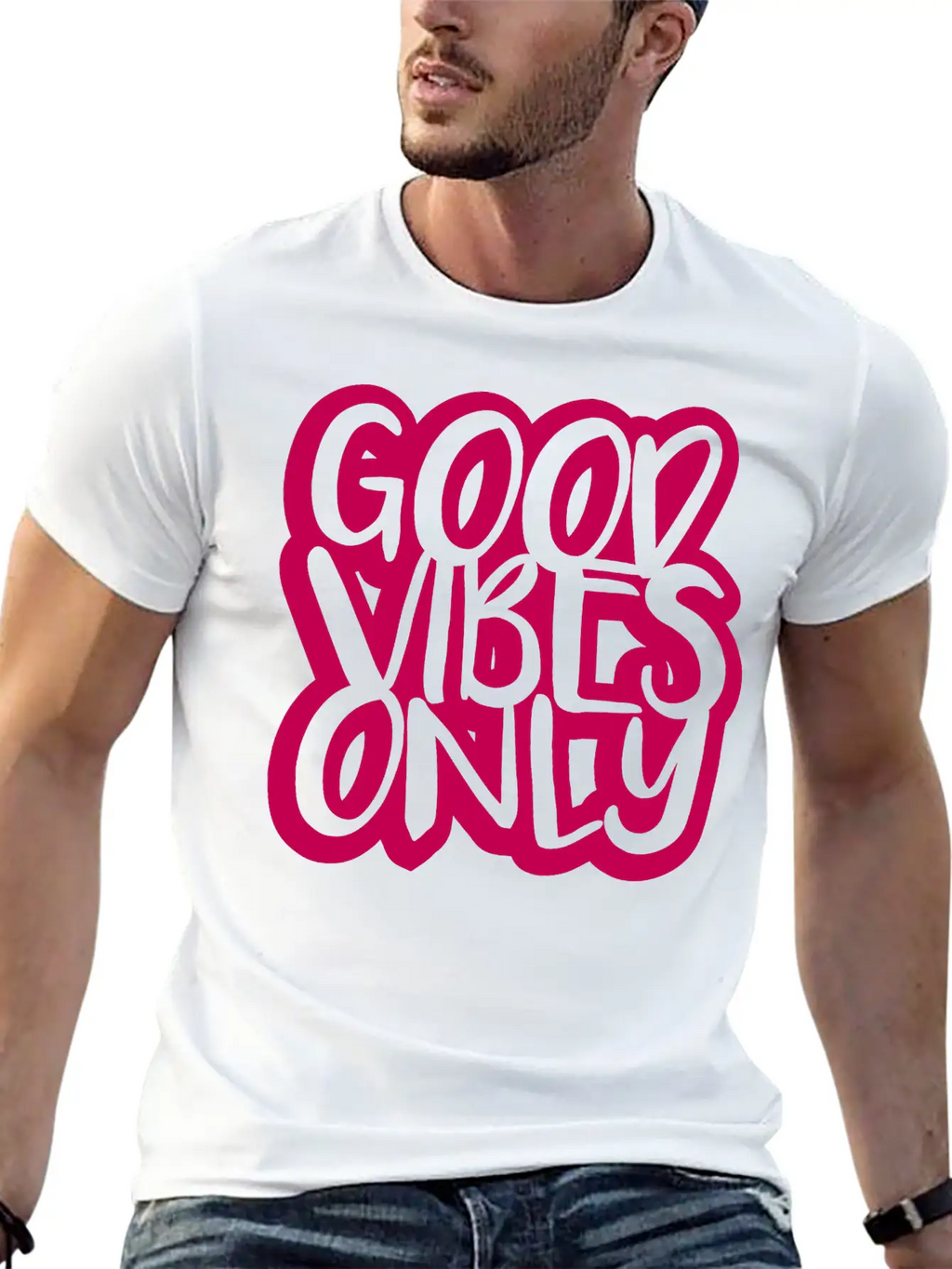 Good Vibes Only Logo Pink Text Mood Positive Attit Breathable Soft Cotton T-Shirt – Timeless Casual Look
