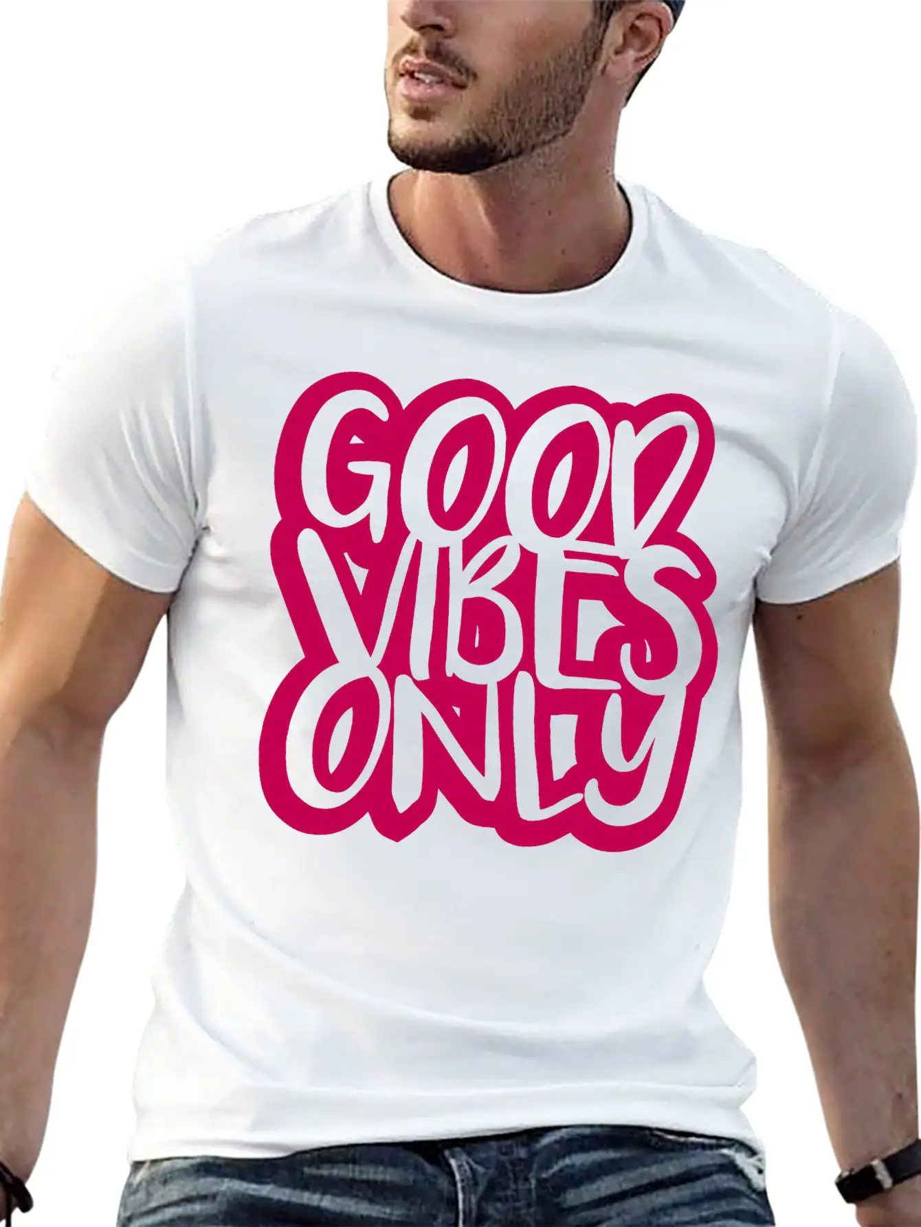 Good Vibes Only Logo Pink Text Mood Positive Attit Breathable Soft Cotton T-Shirt – Timeless Casual Look